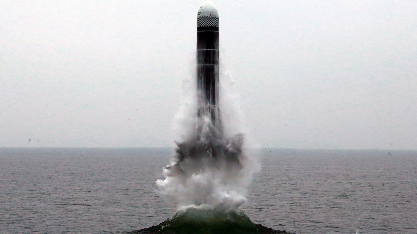 North Korea fired a ballistic missile from the sea on Wednesday, South Korea's military said, a suggestion that it may have tested an underwater-launched missile for the first time in three years ahead of a resumption of nuclear talks with the United States this weekend. (Korean Central News Agency/Korea News Service via AP)