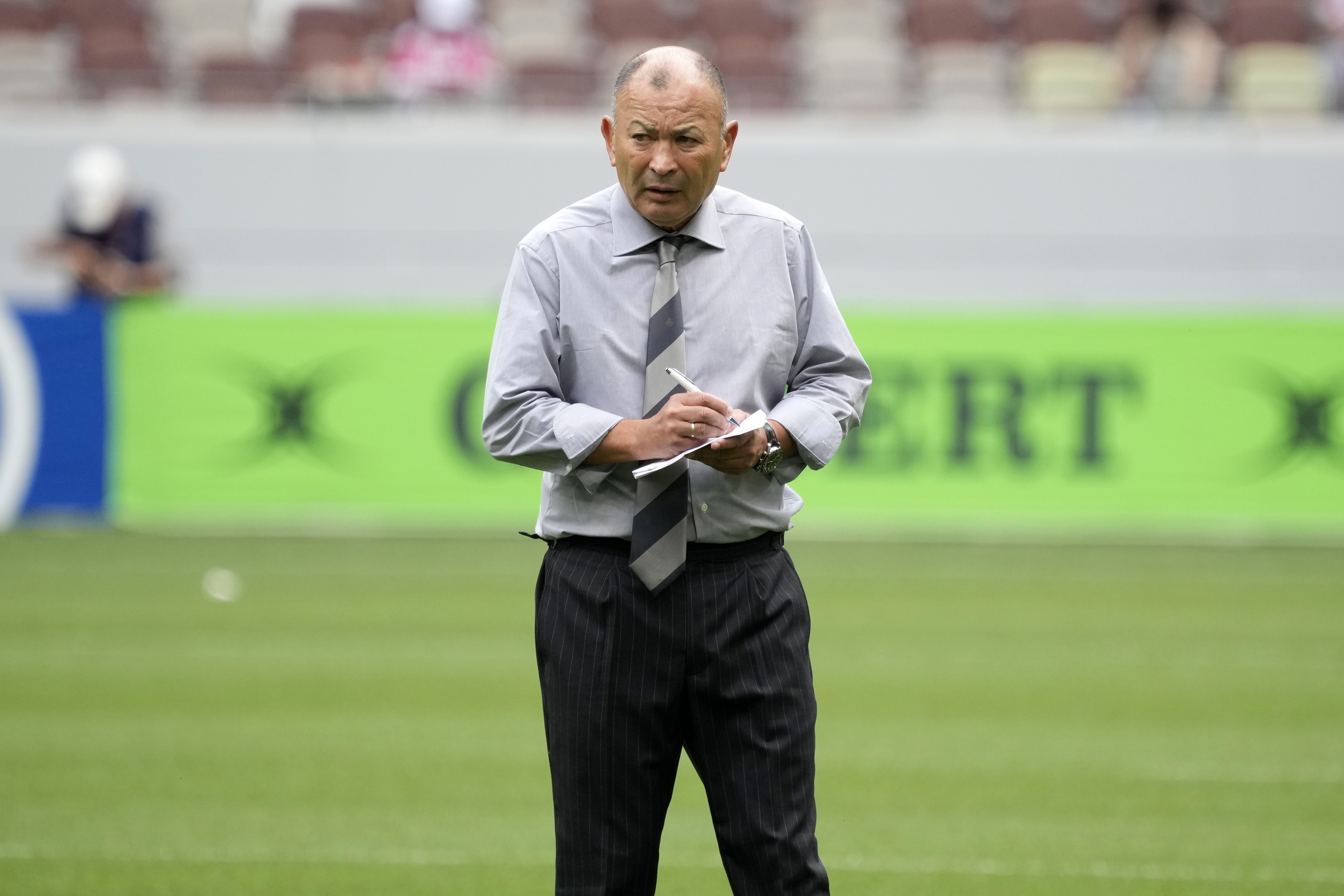 Eddie Jones of Japan is seen during the warm up.