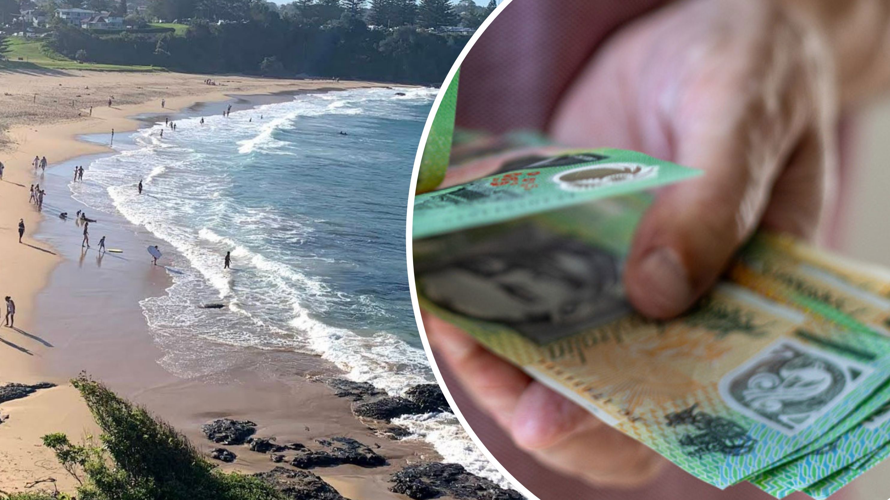 Mystery after wads of cash found floating in surf on NSW beach