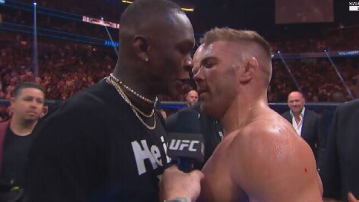 Israel Adesanya and Dricus Du Plessis face off after Du Plessis beat Robert Whittaker at UFC 290