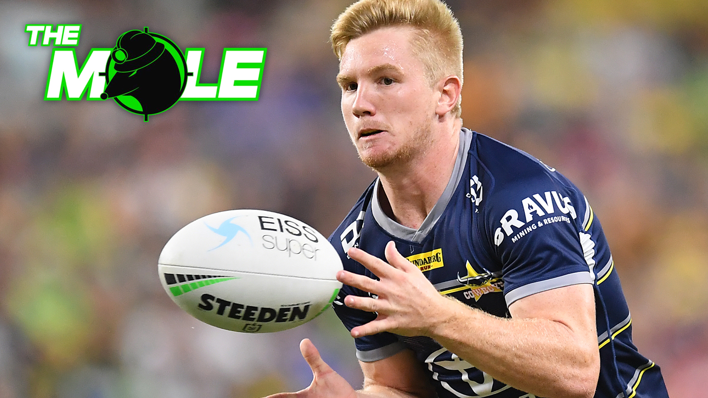 Townsville, Australia. 16th June, 2023. Tom Dearden of the Cowboys  celebrates with fans during the NRL Round 16 match between the North  Queensland Cowboys and Penrith Panthers at Queensland Country Bank Stadium