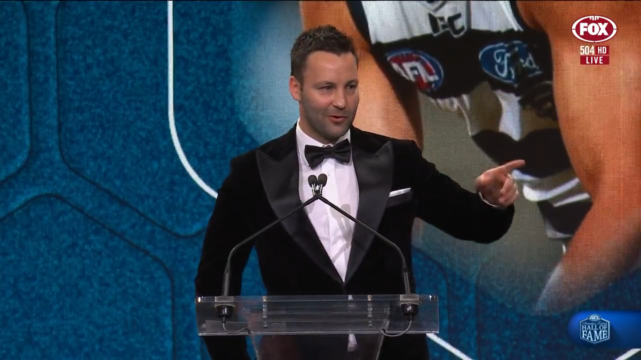 Jimmy Bartel gave a touching tribute to his mum in his Hall of Fame acceptance speech. 