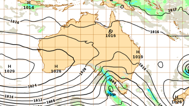Weather map for Australia, June 1, showing the low moving across parts of the south-east.