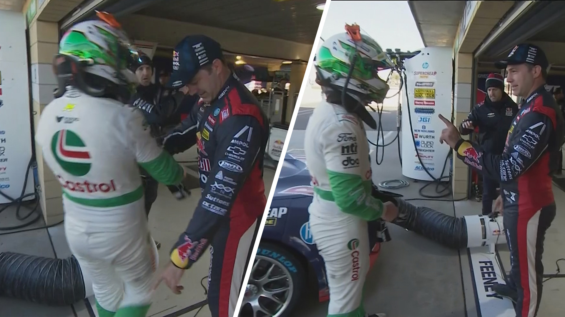 Ford driver Thomas Randle was blocked from entering the Red Bull Triple Eight team garage by team boss Mark Dutton when he tried to apologise for a late-race collision with Broc Feeney.