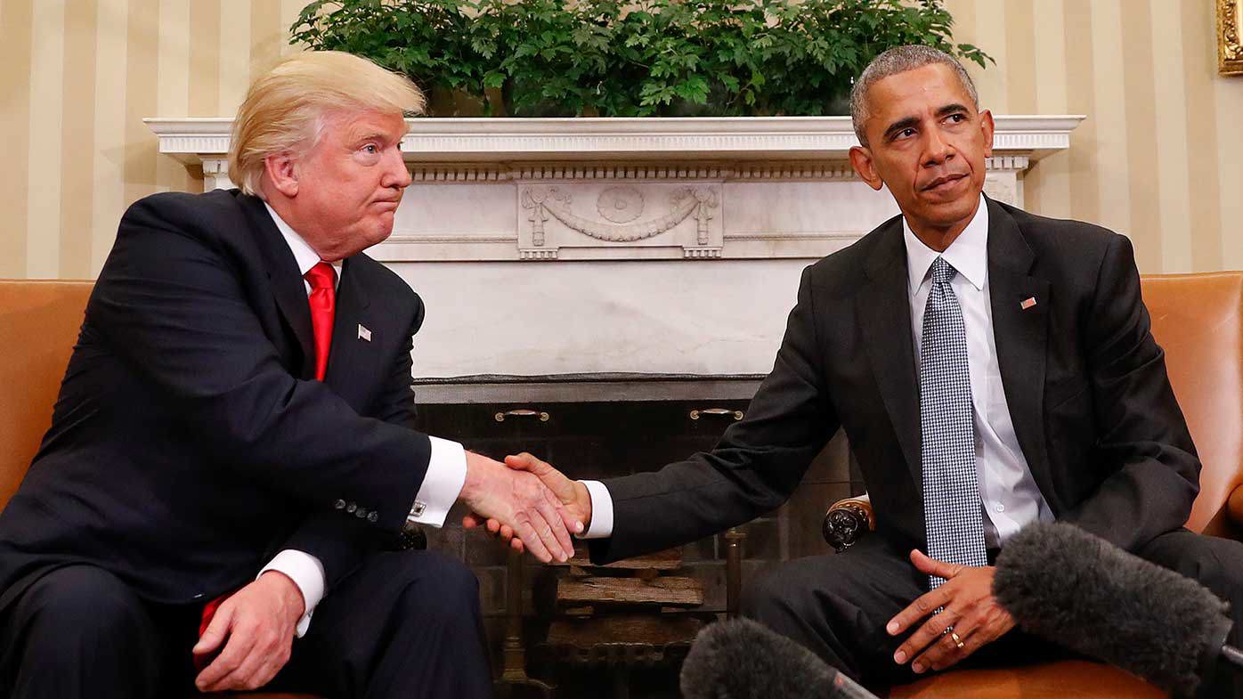 Donald Trump and Barack Obama meeting in the White House after the former's election win.