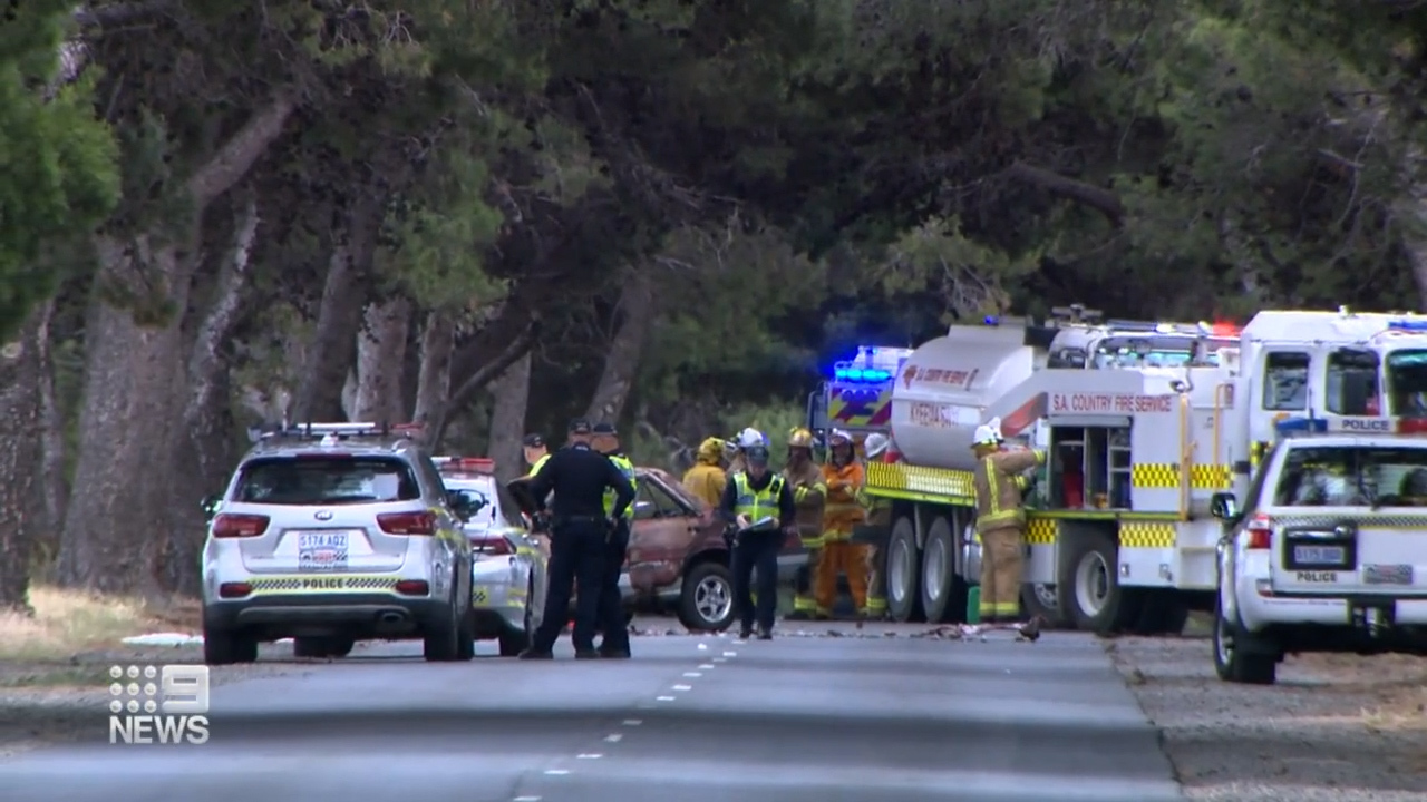 Police and emergency services on the scene at Port Road at Aldinga.