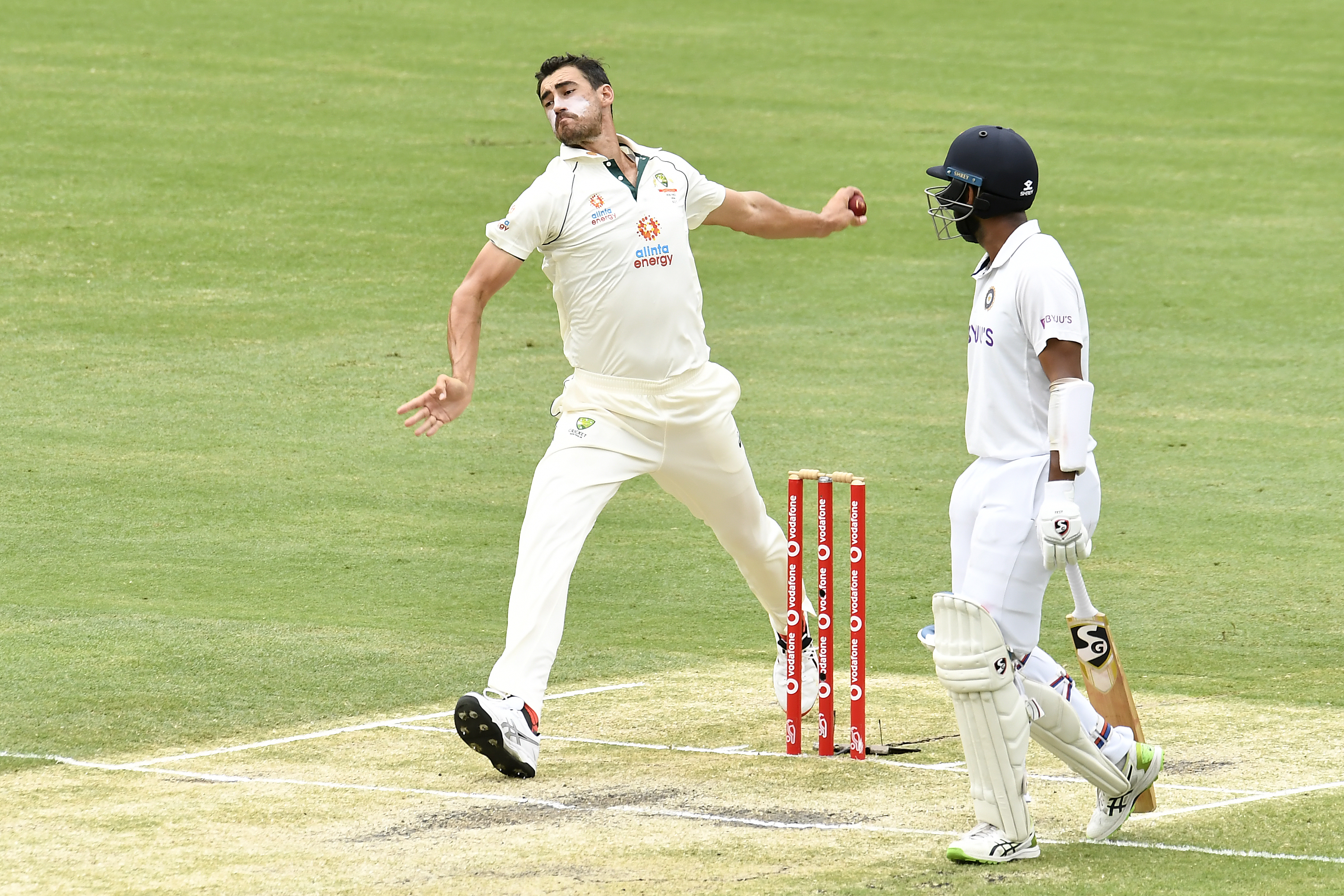 Mitchell Starc of Australia bowls during day three.
