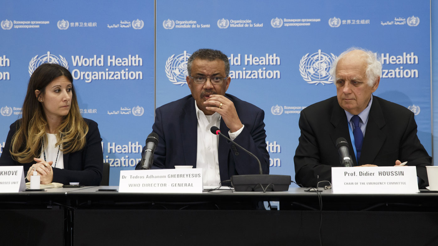 From left, Maria van Kerkhove, Head of Emerging Diseases and Zoonoses Unit, Director General of the World Health Organization, WHO, Tedros Adhanom Ghebreyesus, and Professor Didier Houssin, the Chair of the Emergency Committee hold a press conference after an Emergency Committee meeting on what scientists have identified as a new coronavirus, at the World Health Organization (WHO) headquarters in Geneva, Switzerland, Wednesday, Jan. 22, 2020.