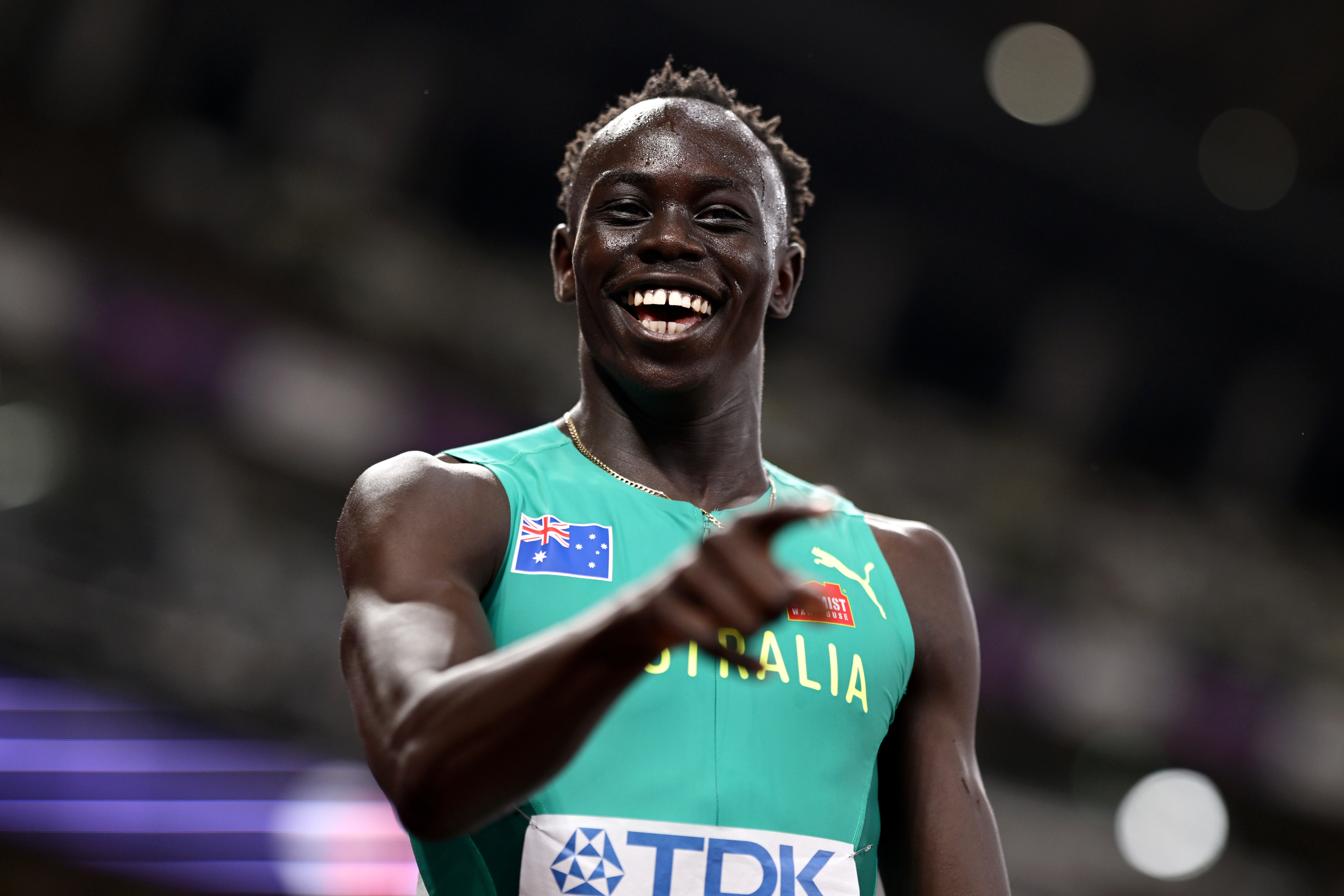 Gout Gout after bowing out in the semi-finals of the men's 200 metres in Tokyo.