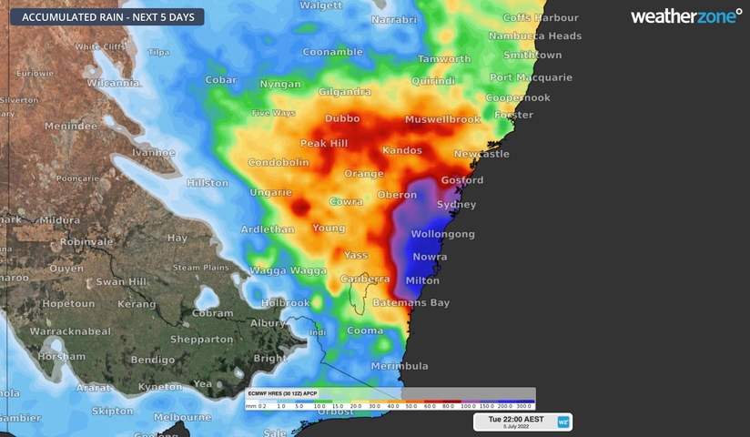 Torrential rain headed for NSW coast.