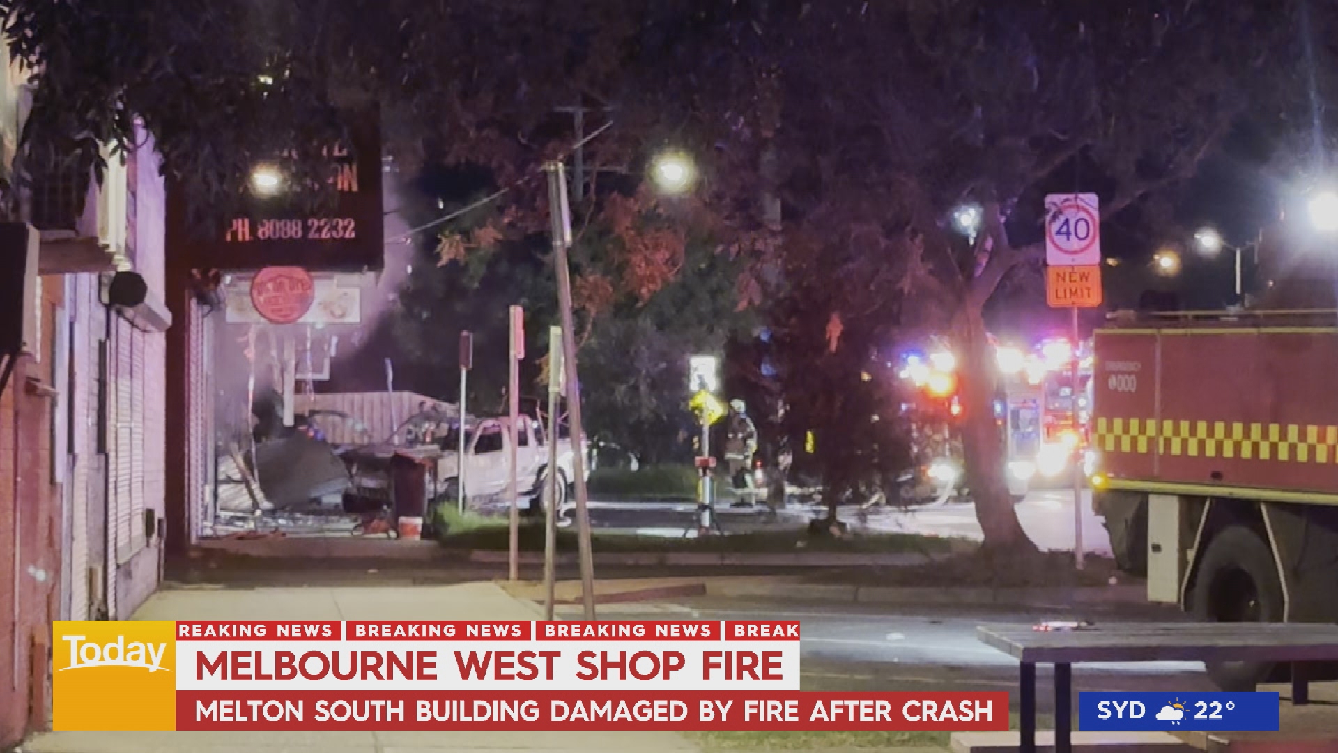Ute crashes through storefront before shop catches alight