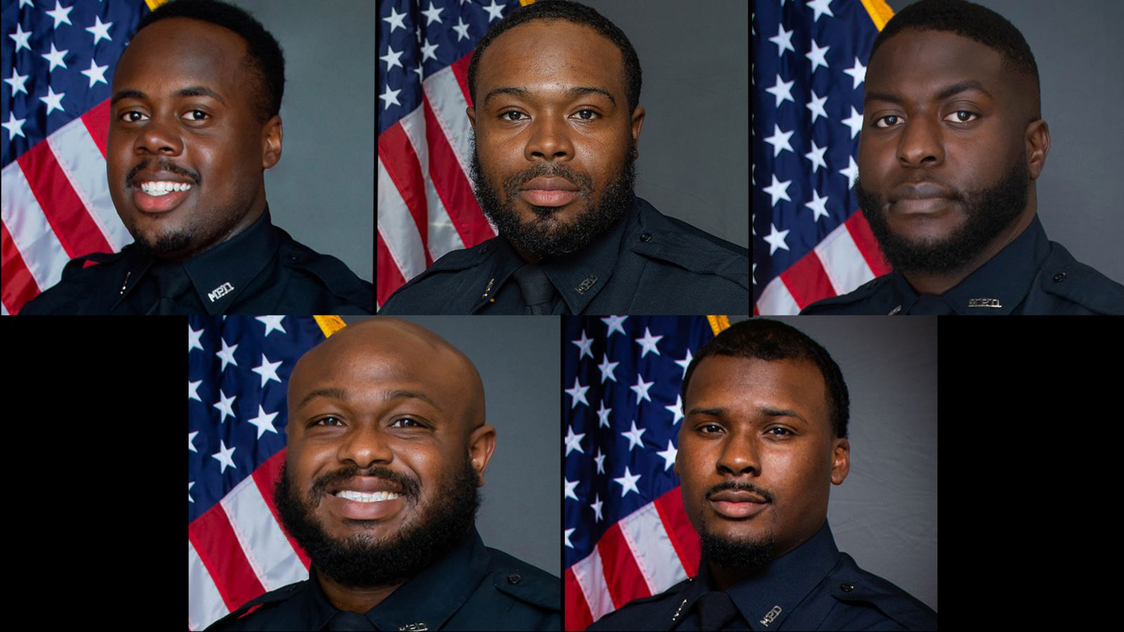 The Memphis Police Department Has Fired Five Police Officers In Connection With The Death Of Tyra Nichols.  Above: Taddeus Bean, Demetrius Haley, Emmitt Martin Iii.  Bottom: Desmond Mills, Jr., Justin Smith