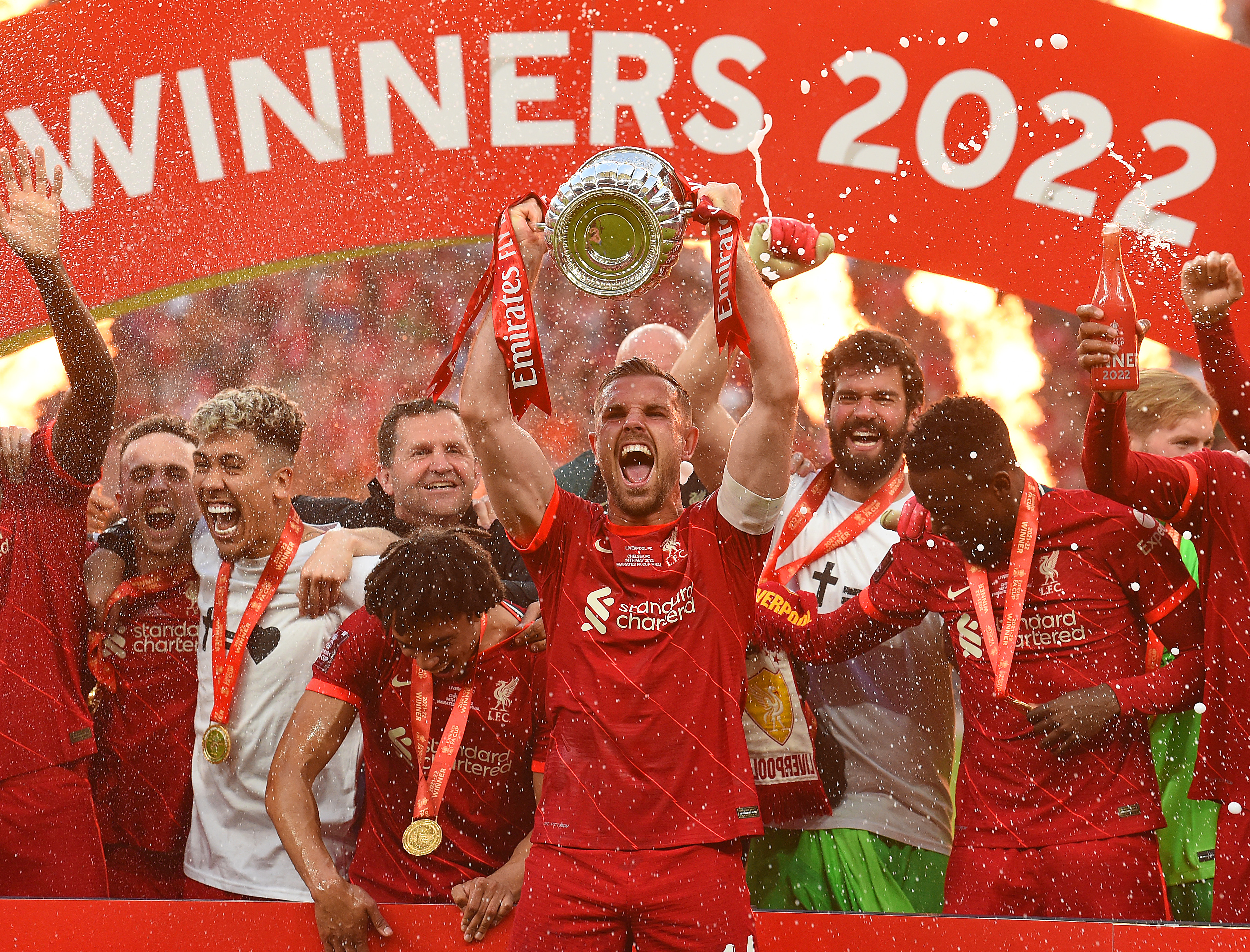 Jordan Henderson captain of Liverpool at the end of the FA Cup final.