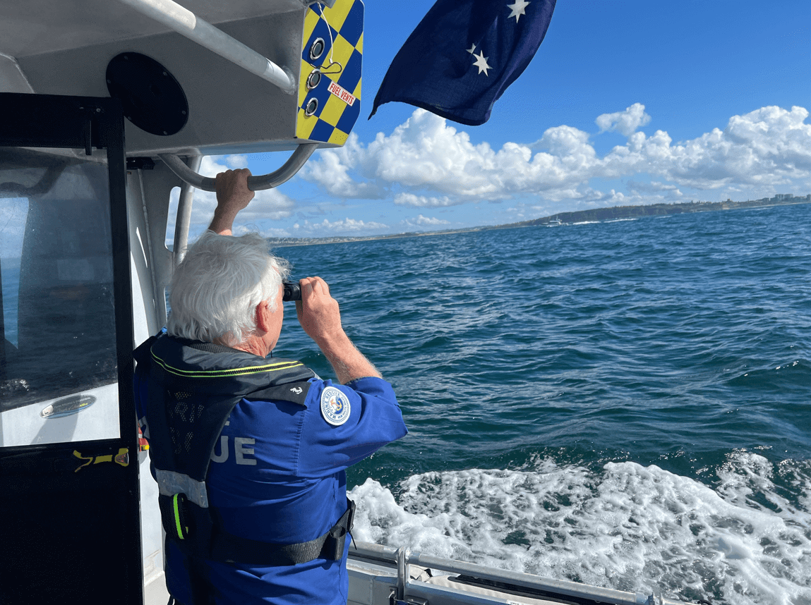 Marine Rescue NSW vessel searching for missing swimmer Newcastle