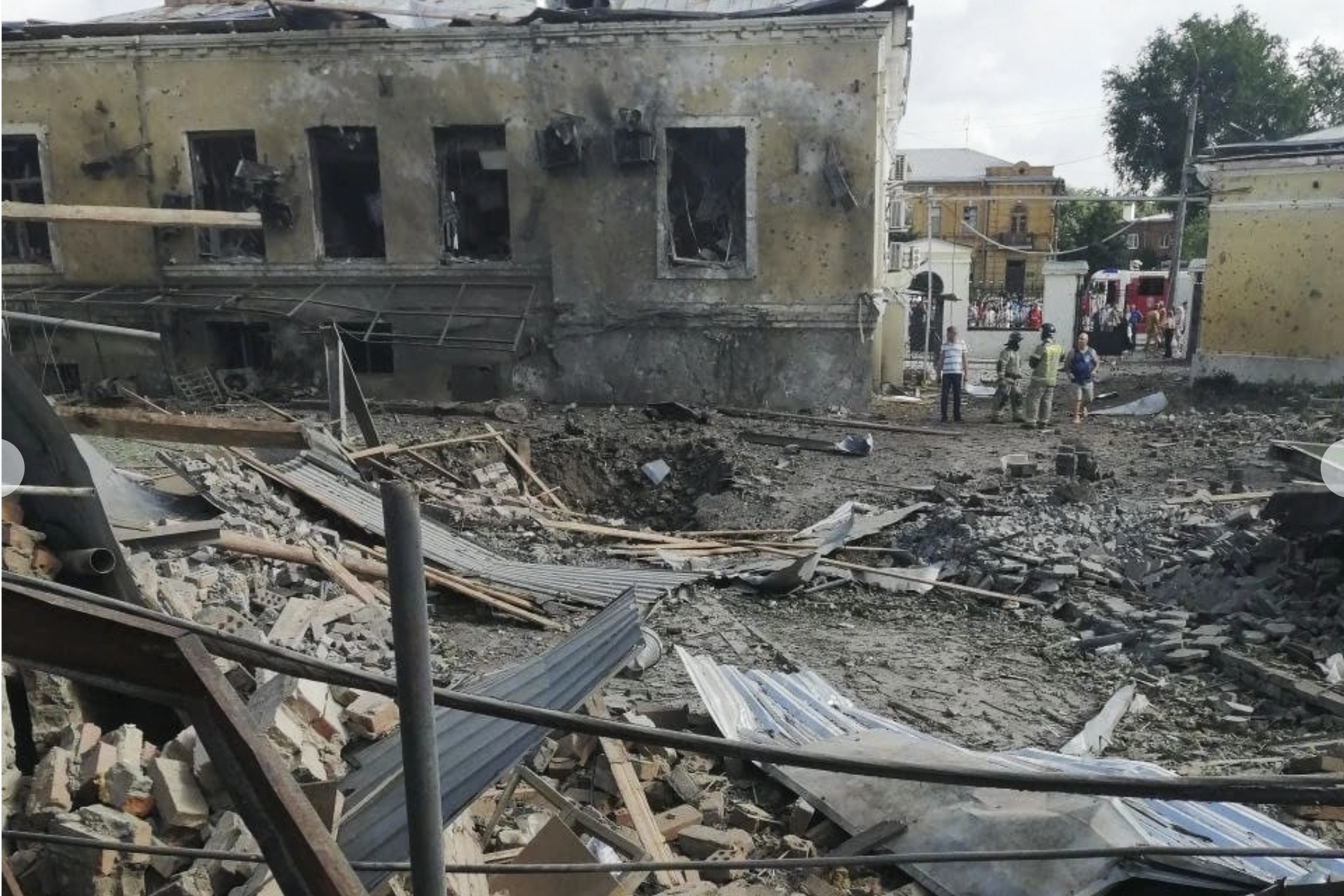 A view of the site of an explosion in Taganrog, Russia, Friday, July 28, 2023. 