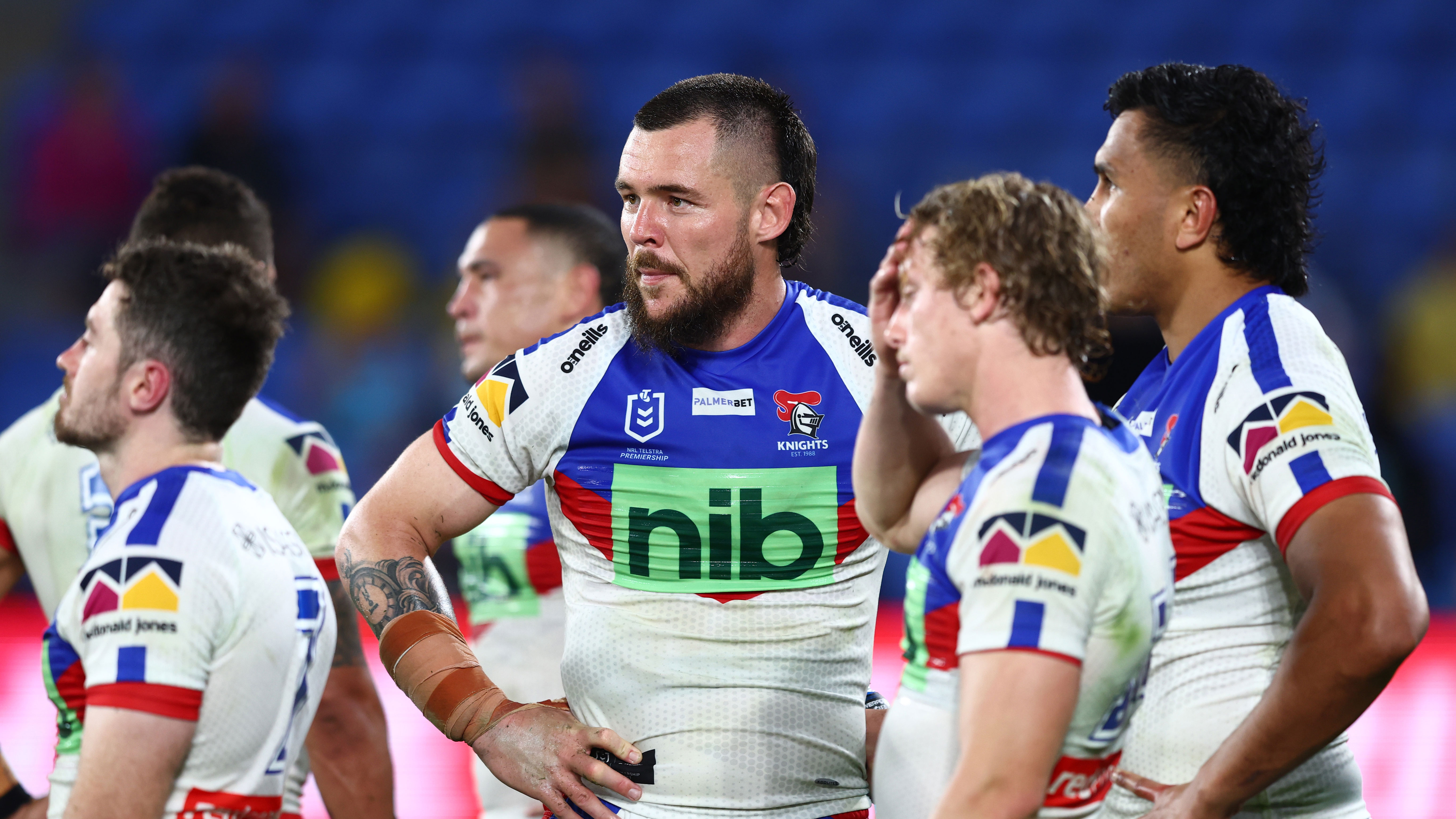 David Klemmer and the Knights look on after their round 24 loss to the Titans. 