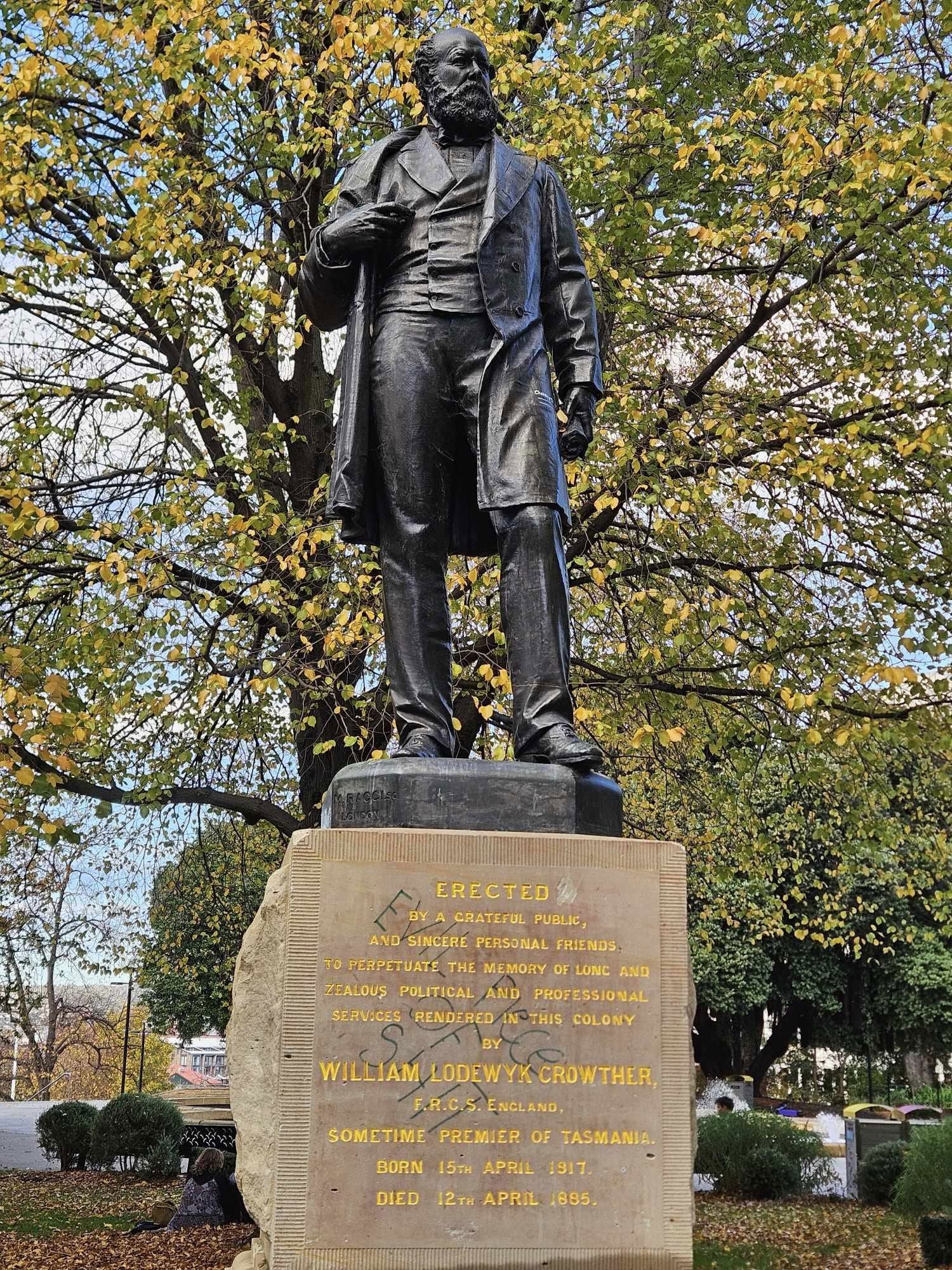 The statue of William Crowther in Hobart's Franklin Square has been cut down. 