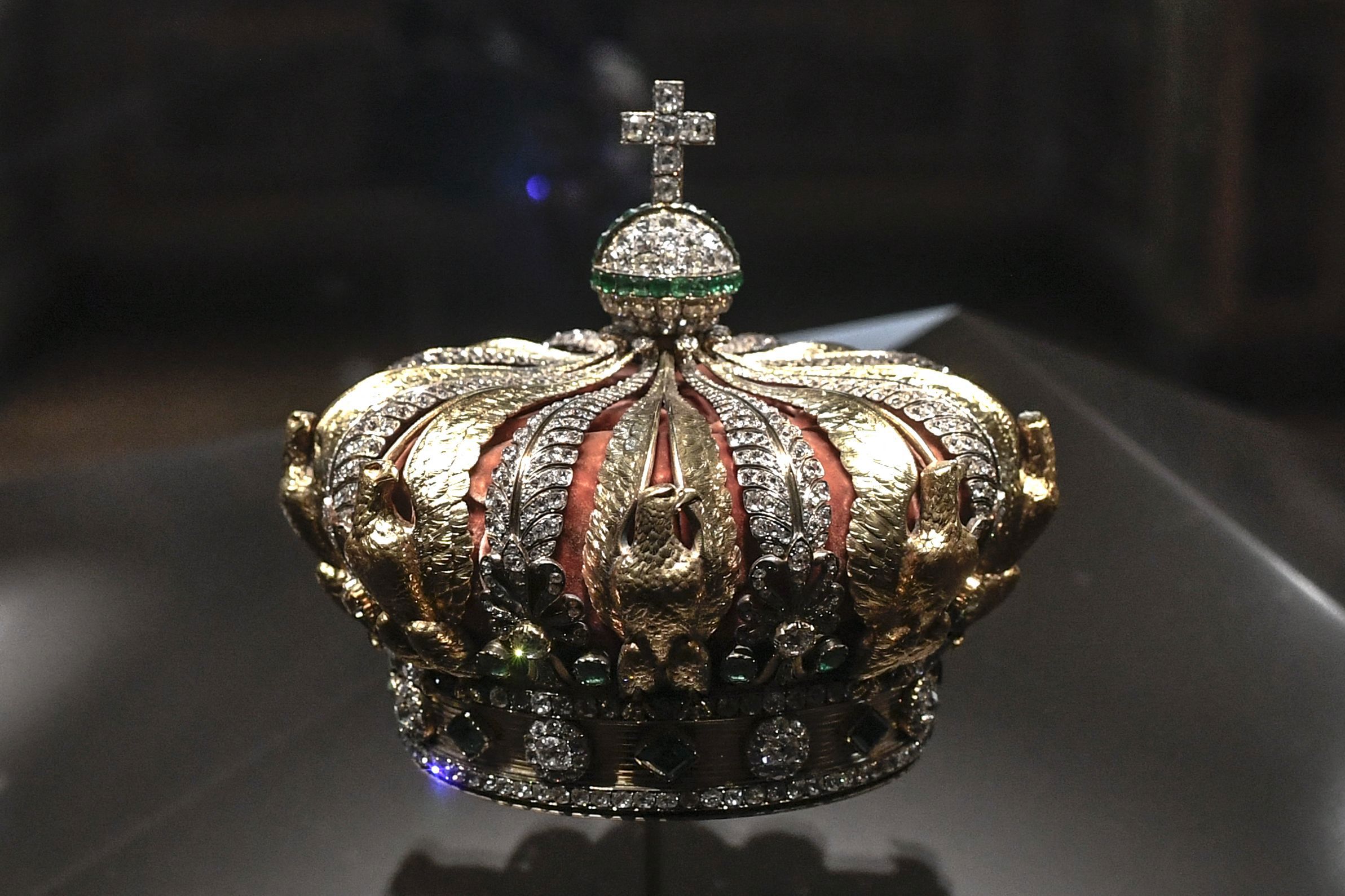 Empress Eugénie's crown is displayed at the Apollo Gallery in the Louvre museum in Paris on January 14, 2020.