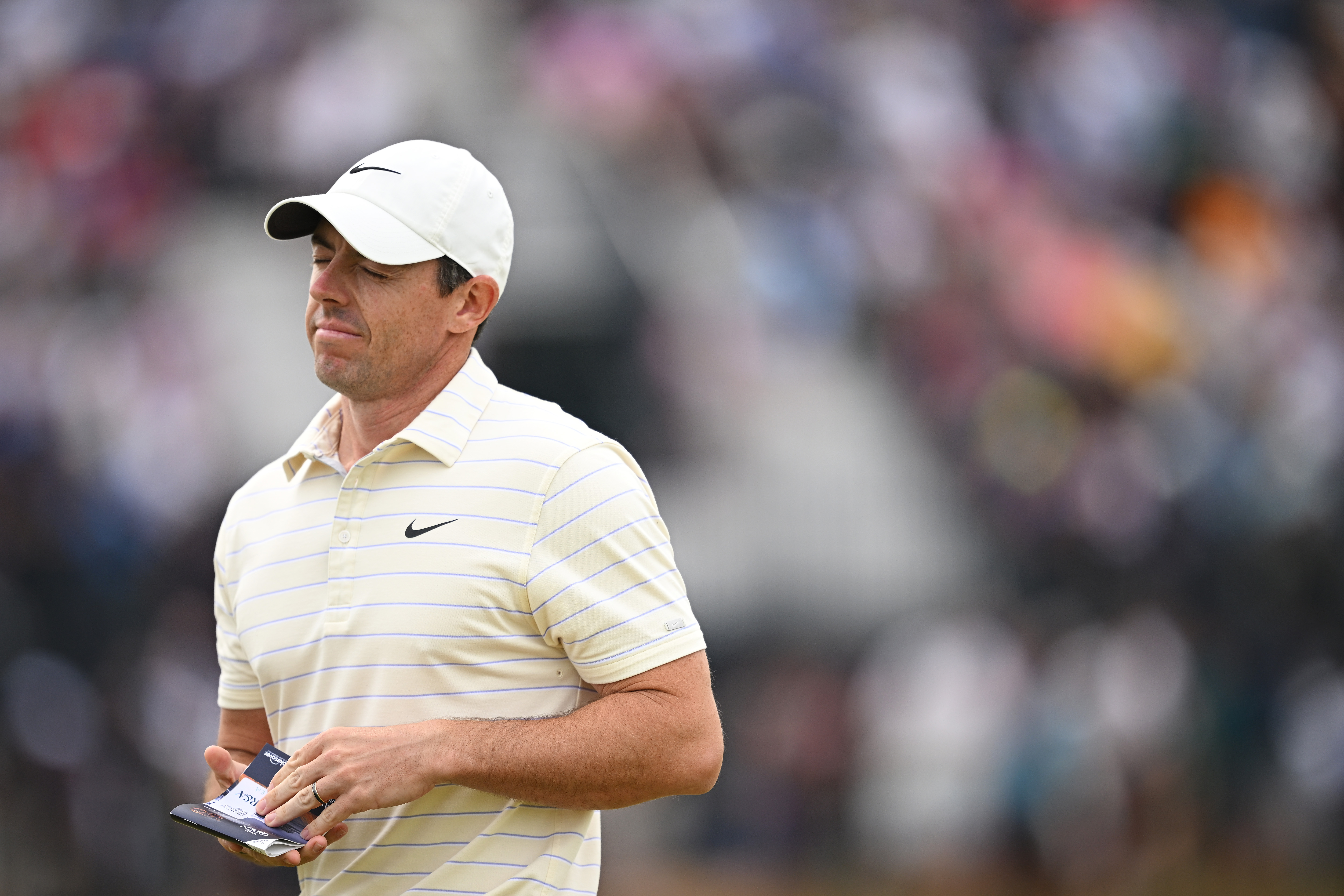 Rory McIlroy of Northern Ireland reacts during Day Four of The 150th Open at St Andrews Old Course on July 17, 2022 in St Andrews, Scotland. (Photo by Stuart Franklin/R&A/R&A via Getty Images)