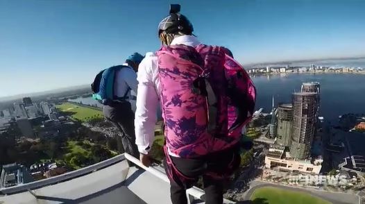 GoPro footage of base jumpers leaping from Perth's Exchange Tower released