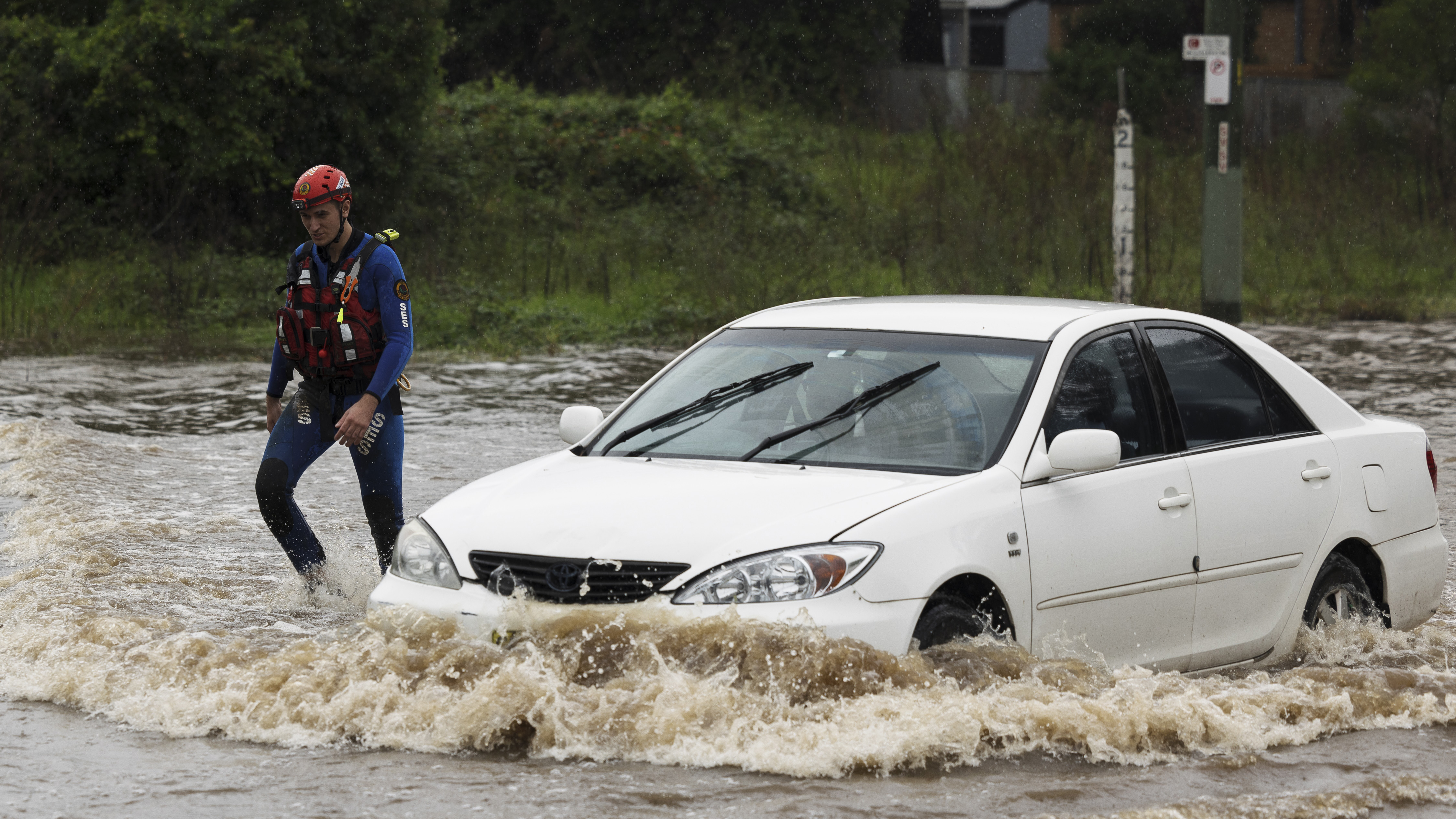 Heavy flooding on Davy Robinson Drive in Chipping Norton south west Sydney. 