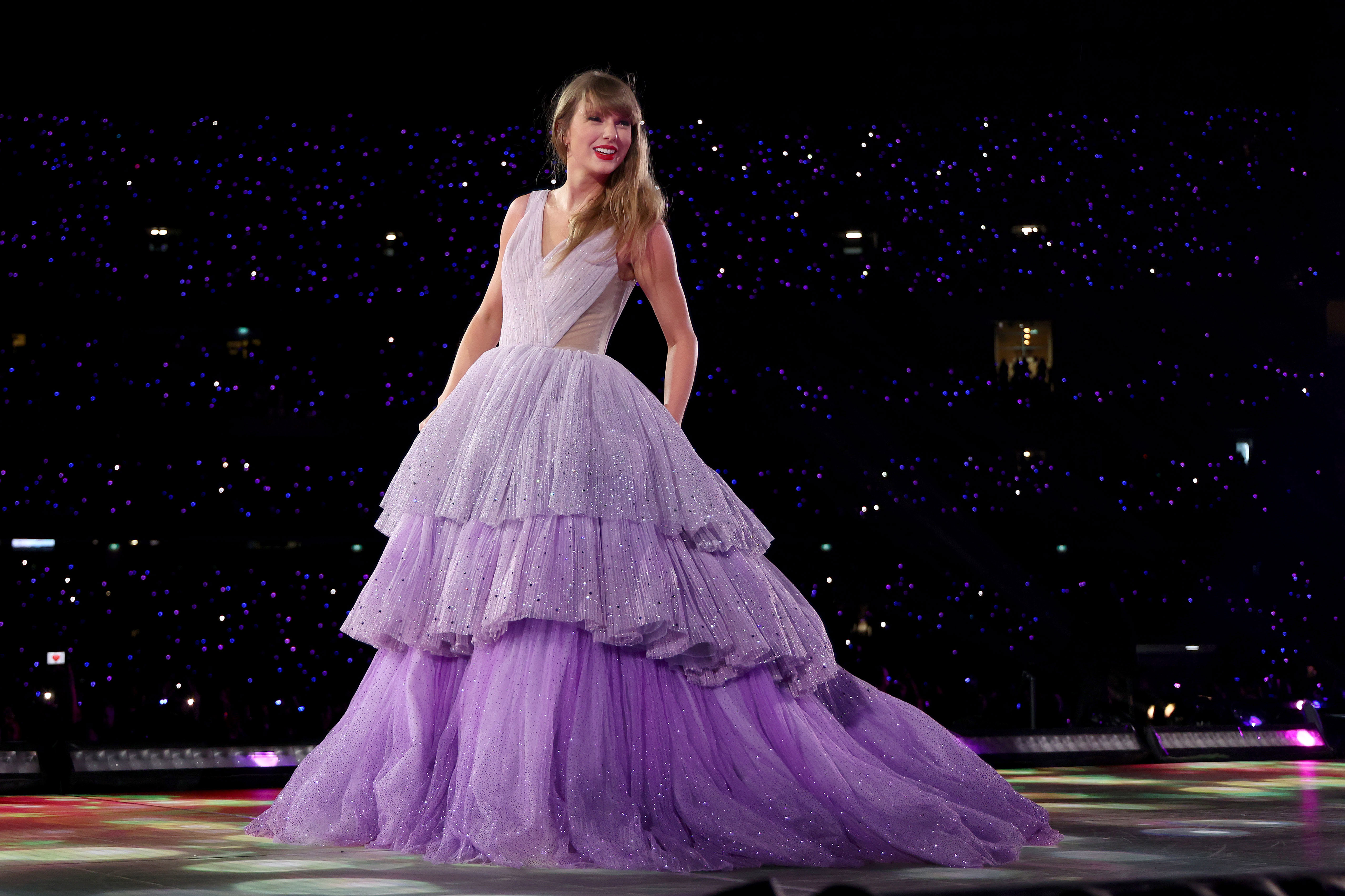  EDITORIAL USE ONLY. NO BOOK COVERS  performs on stage at Melbourne Cricket Ground on February 16, 2024 in Melbourne, Australia. (Photo by Graham Denholm/TAS24/Getty Images for TAS Rights Management)