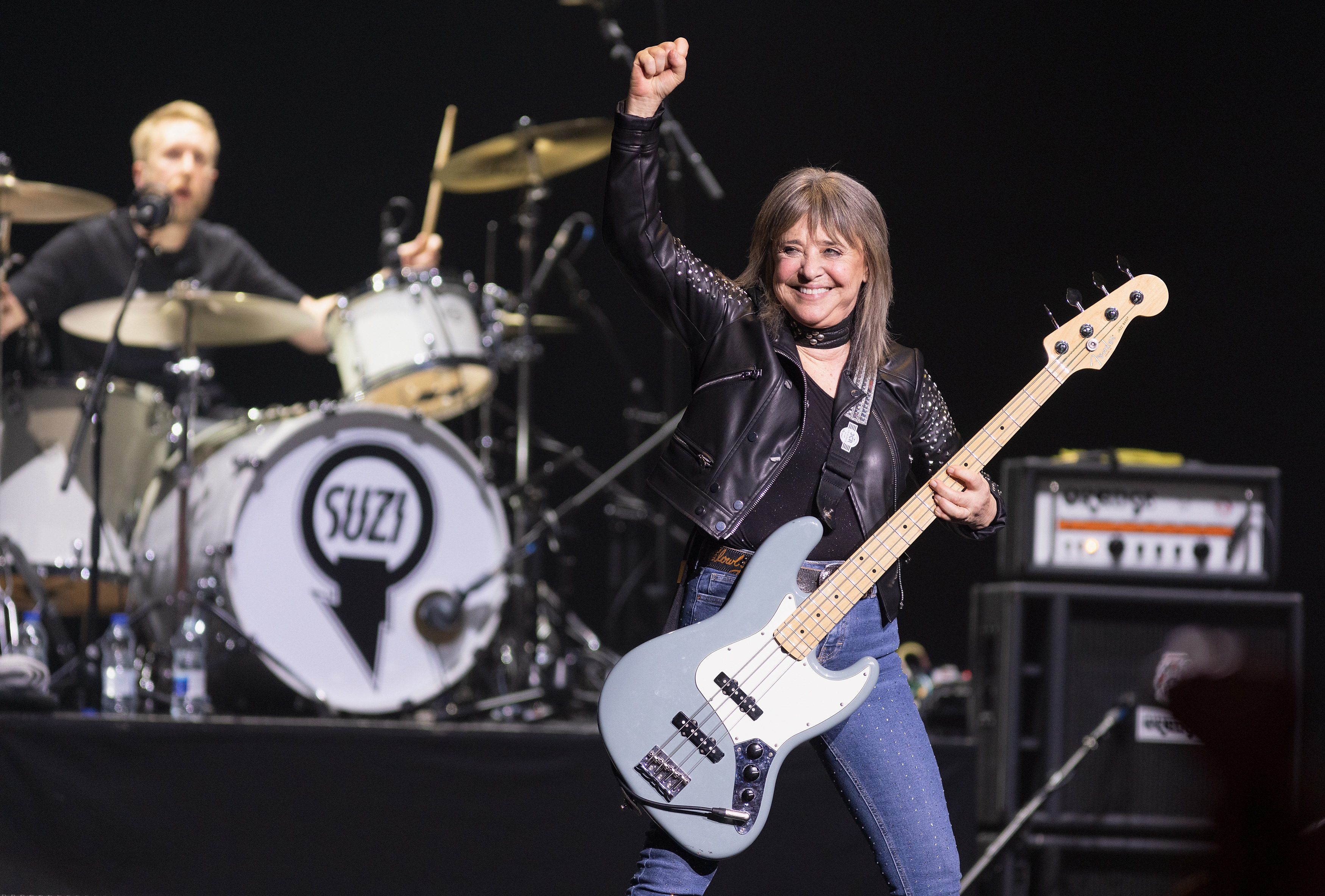 Suzi Quatro performs on stage at the Royal Albert Hall on April 20, 2022 in London, England.