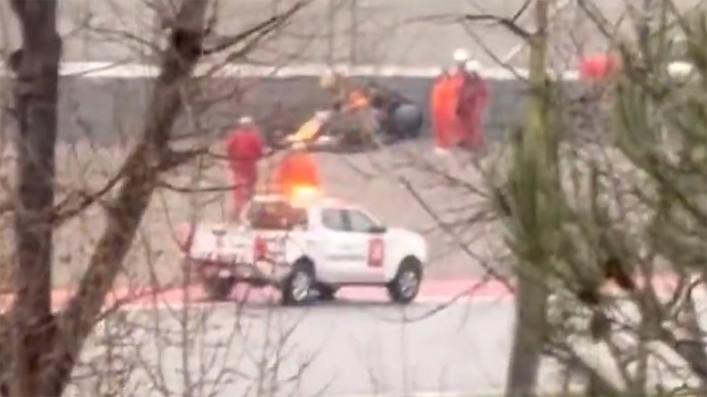 Red Bull recruit Isack Hadjar crashed during a pre-season shakedown in Barcelona.