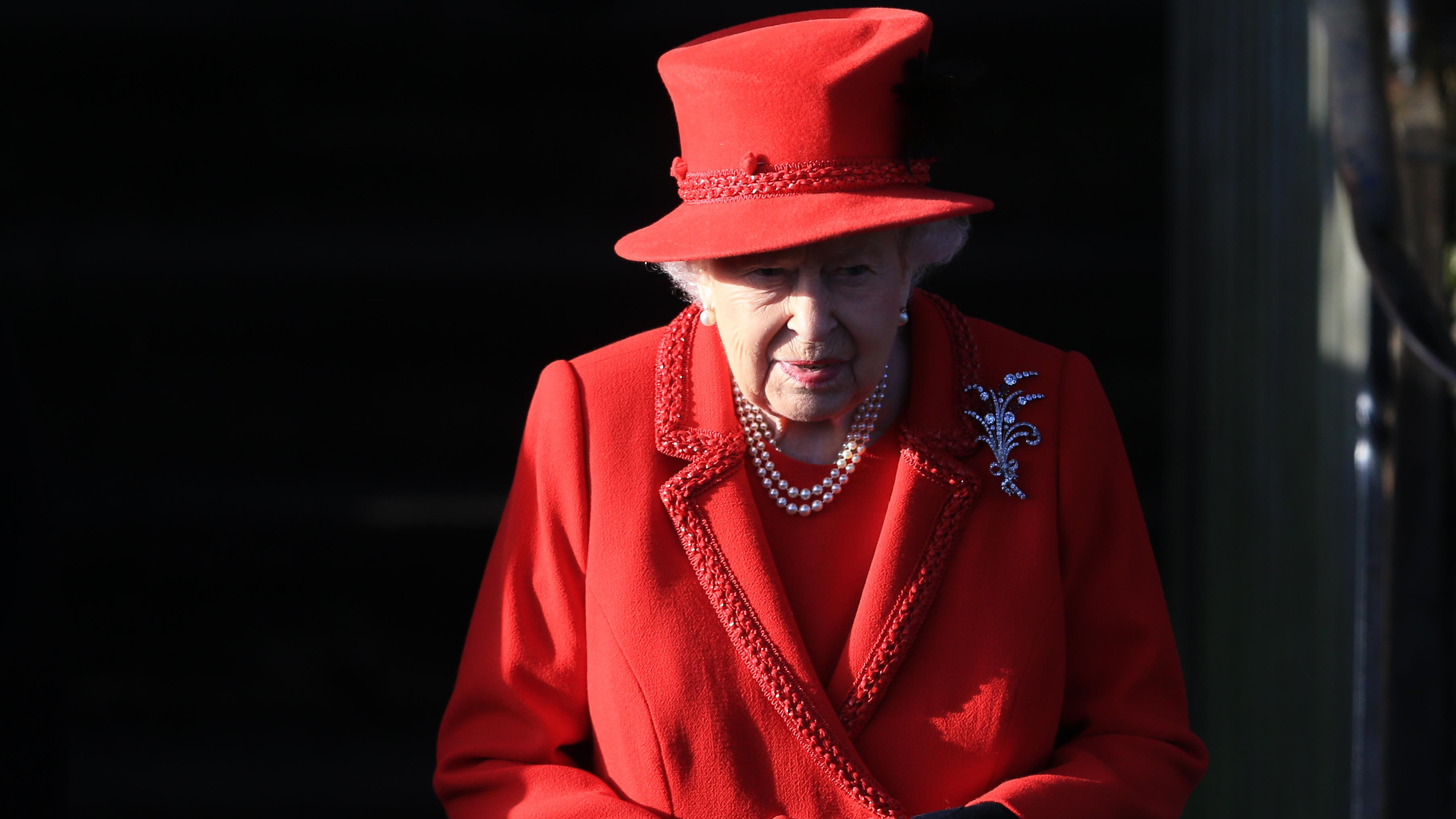 Queen Elizabeth II leaves after attending the Christmas Day Church service at Church of St Mary Magdalene on the Sandringham estate on December 25, 2019.