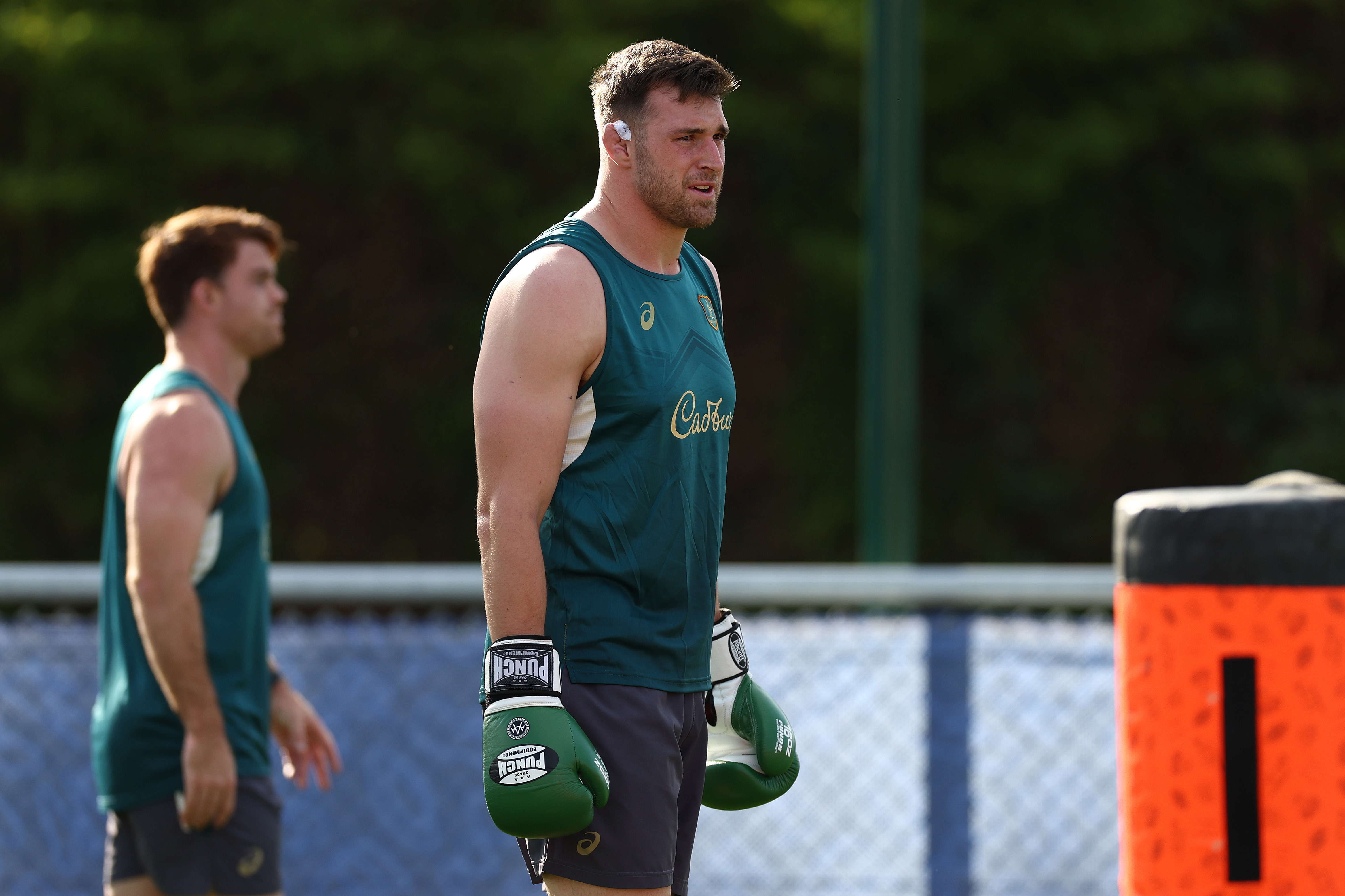 Nick Frost looks on during a Wallabies training session.