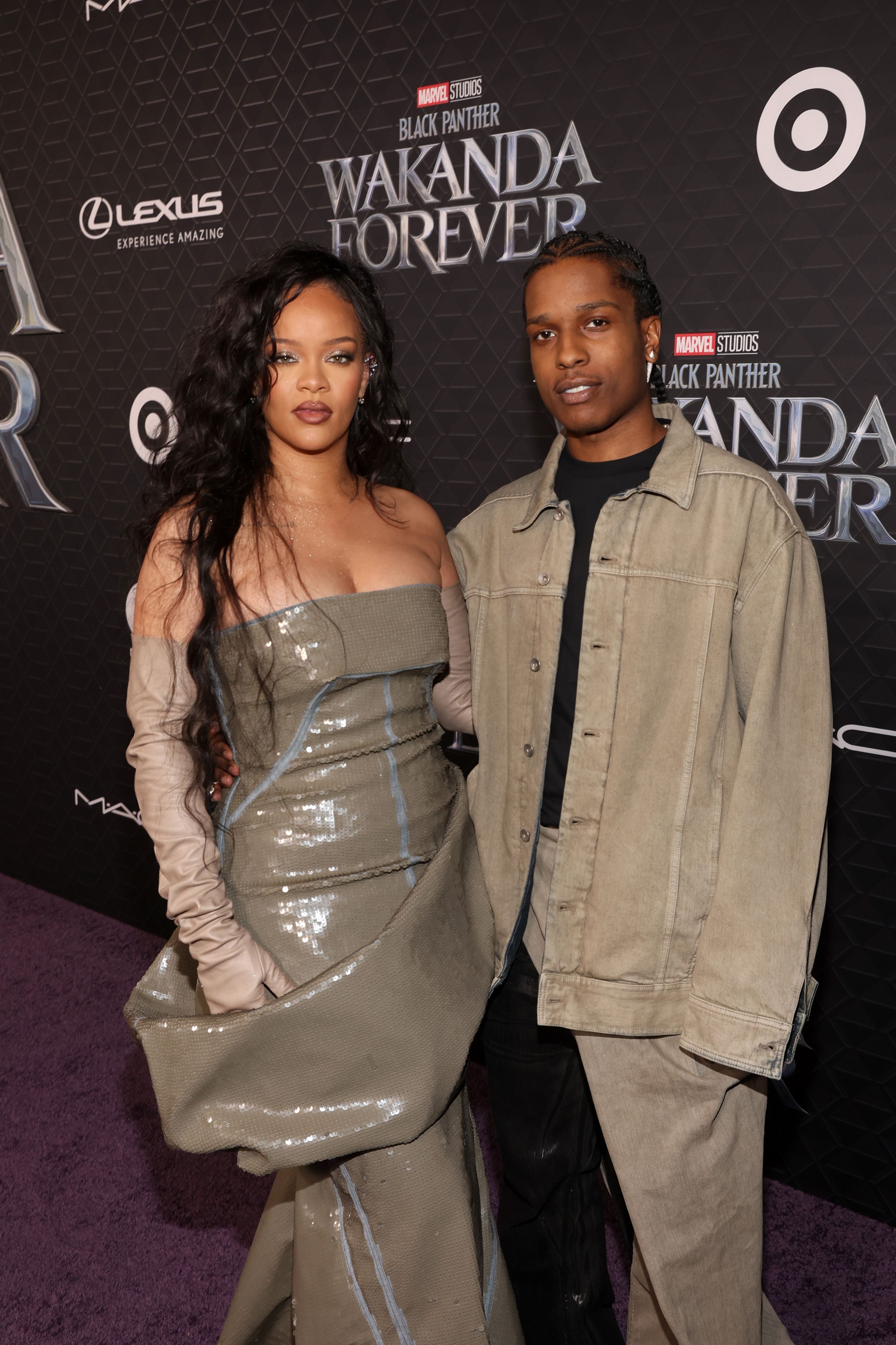Rihanna and A$AP Rocky attend the Black Panther: Wakanda Forever World Premiere at the El Capitan Theatre in Hollywood, California on October 26, 2022. (Photo by Jesse Grant/Getty Images for Disney)