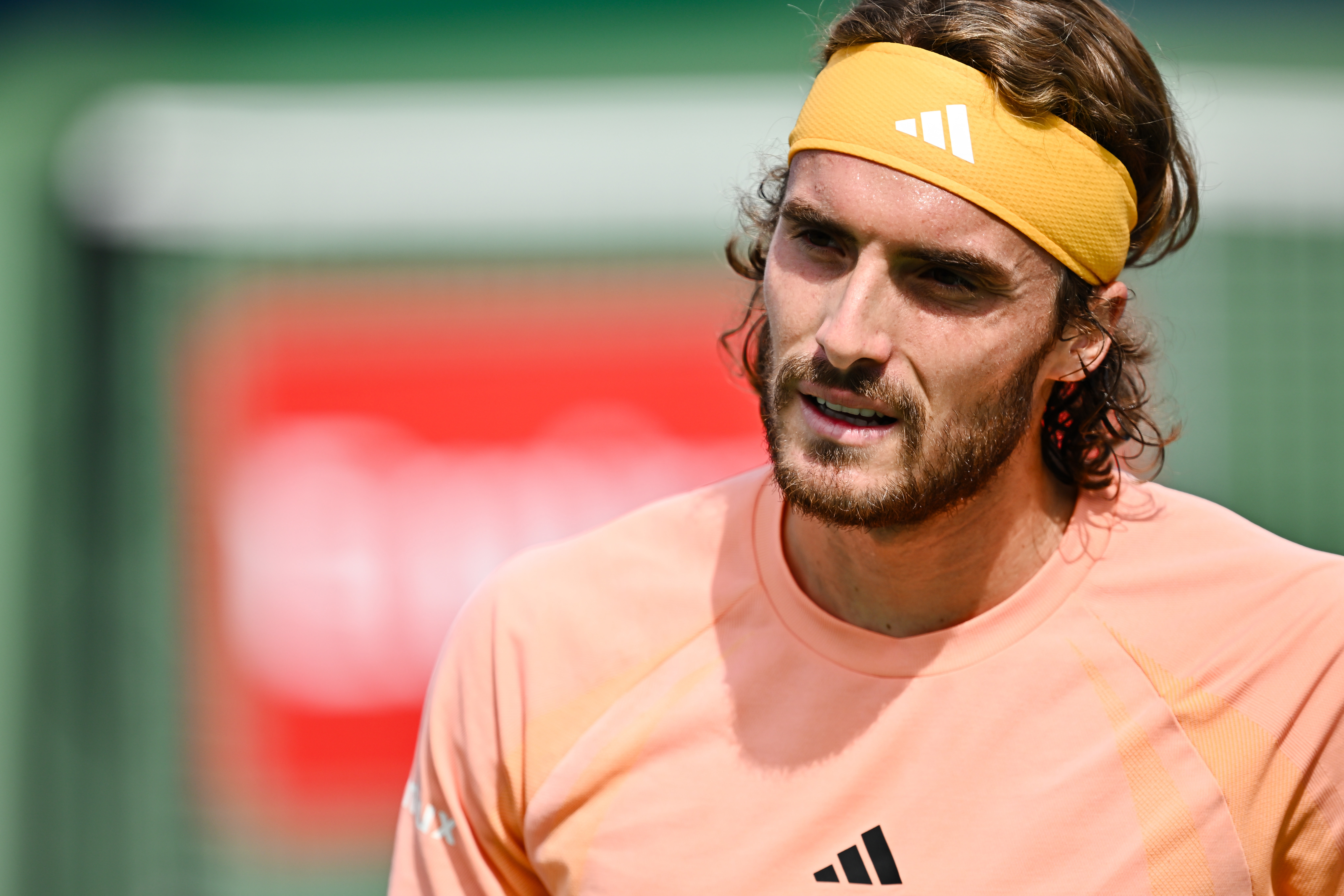 Stefanos Tsitsipas of Greece looks on against Kei Nishikori of Japan in the Men's Singles second round match during Day Three of the ATP Masters 1000 National Bank Open at Stade IGA on August 8, 2024 in Montreal, Canada.  (Photo by Minas Panagiotakis/Getty Images)