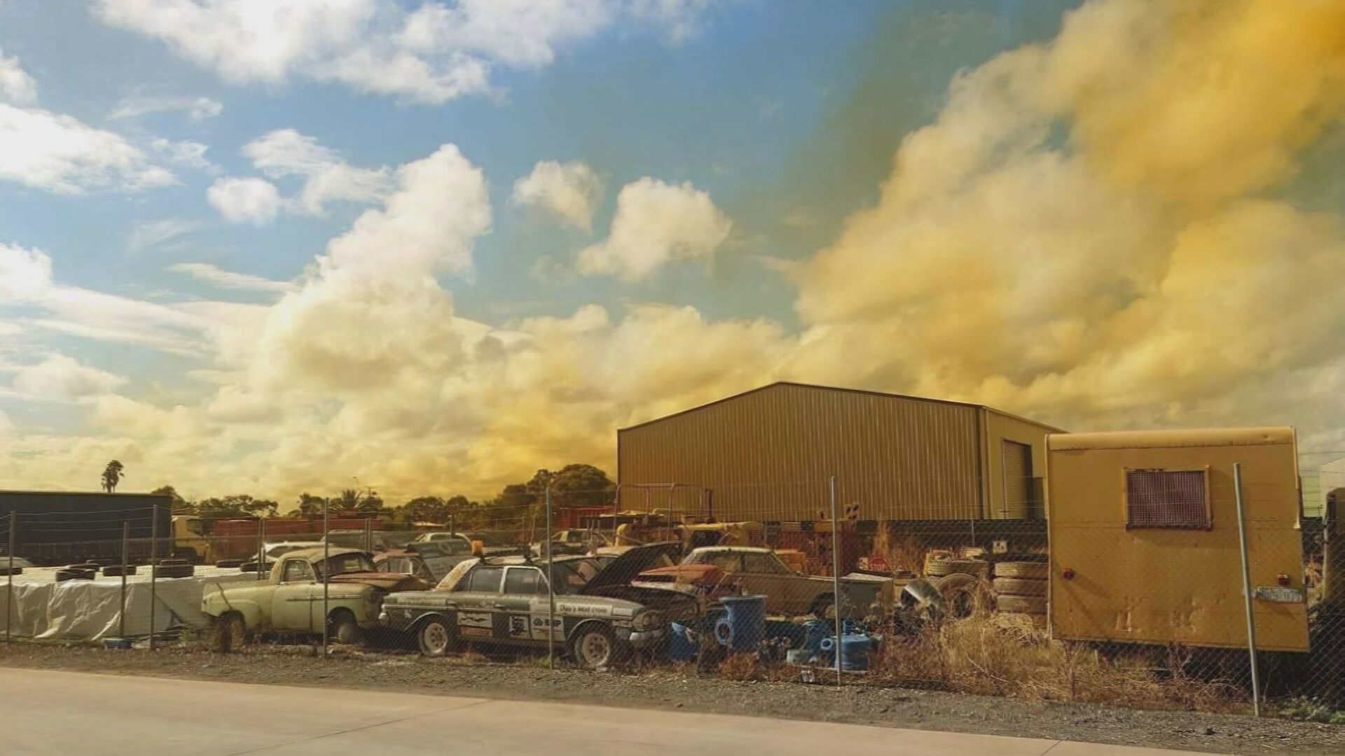 Bright yellow smoke pouring out of a Burton factory in Adelaide.