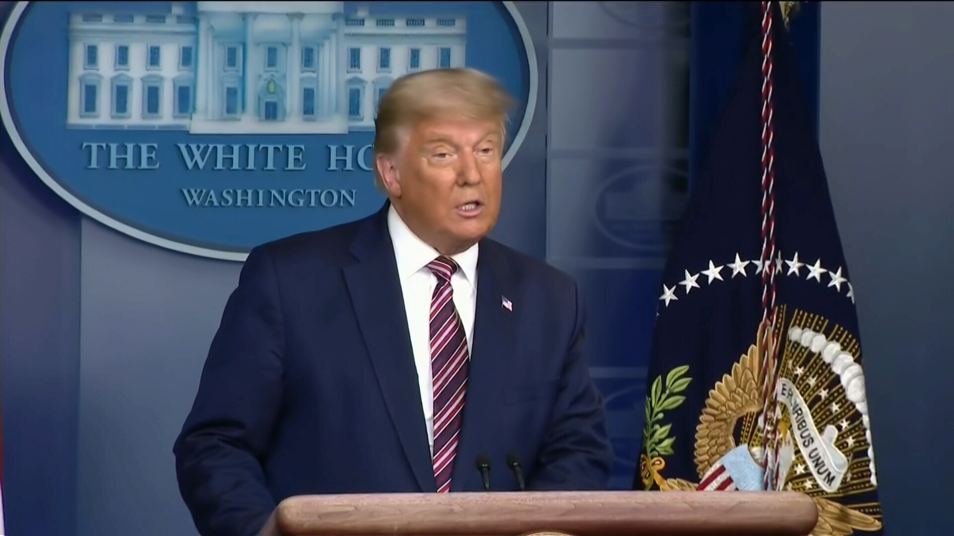 US President Donald Trump giving an address on Thursday night, local time.