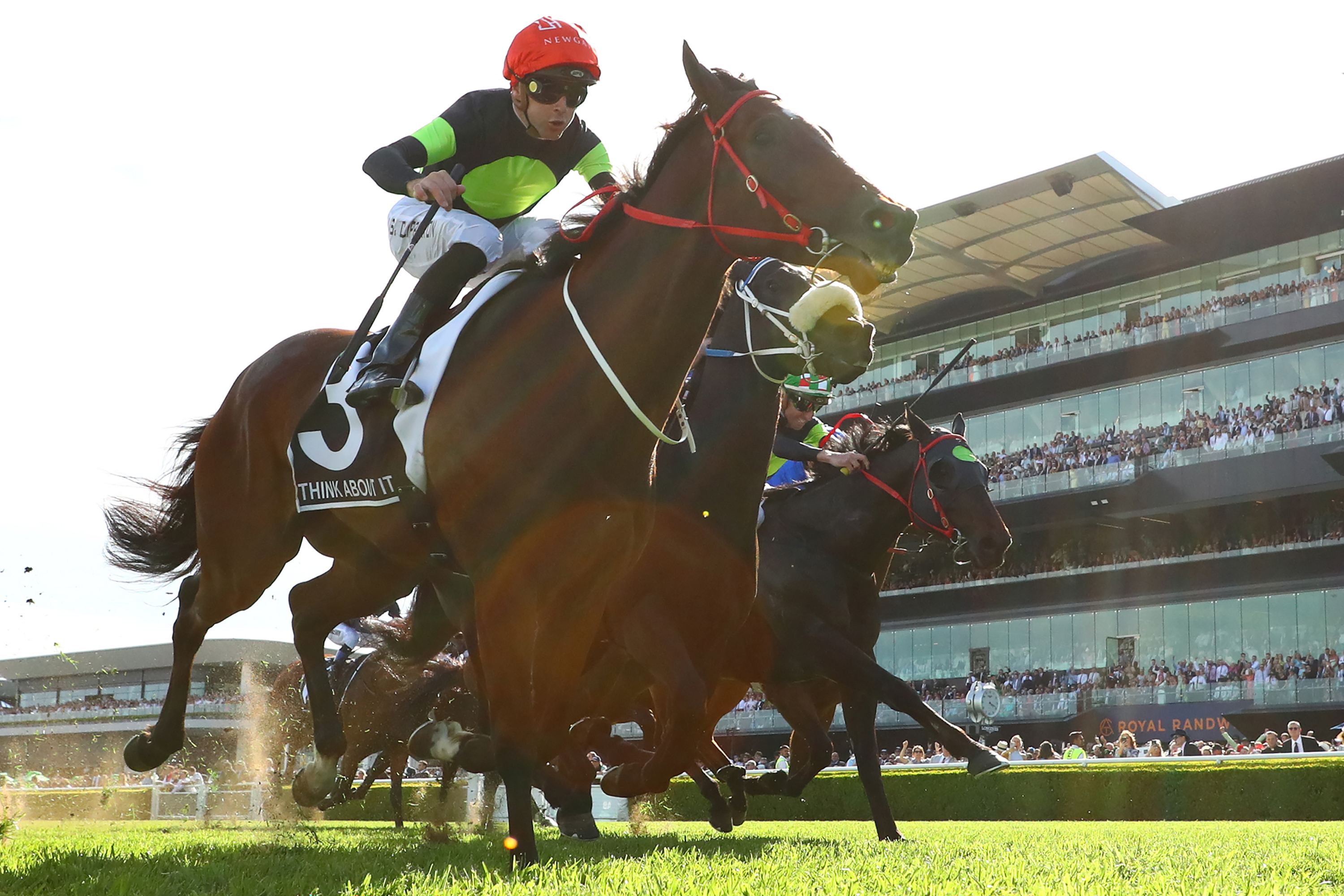 Sam Clipperton riding Think About It wins Race 7 The TAB Everest during Sydney Racing - TAB Everest Day at Royal Randwick Racecourse on October 14, 2023 in Sydney, Australia. (Photo by Jeremy Ng/Getty Images)