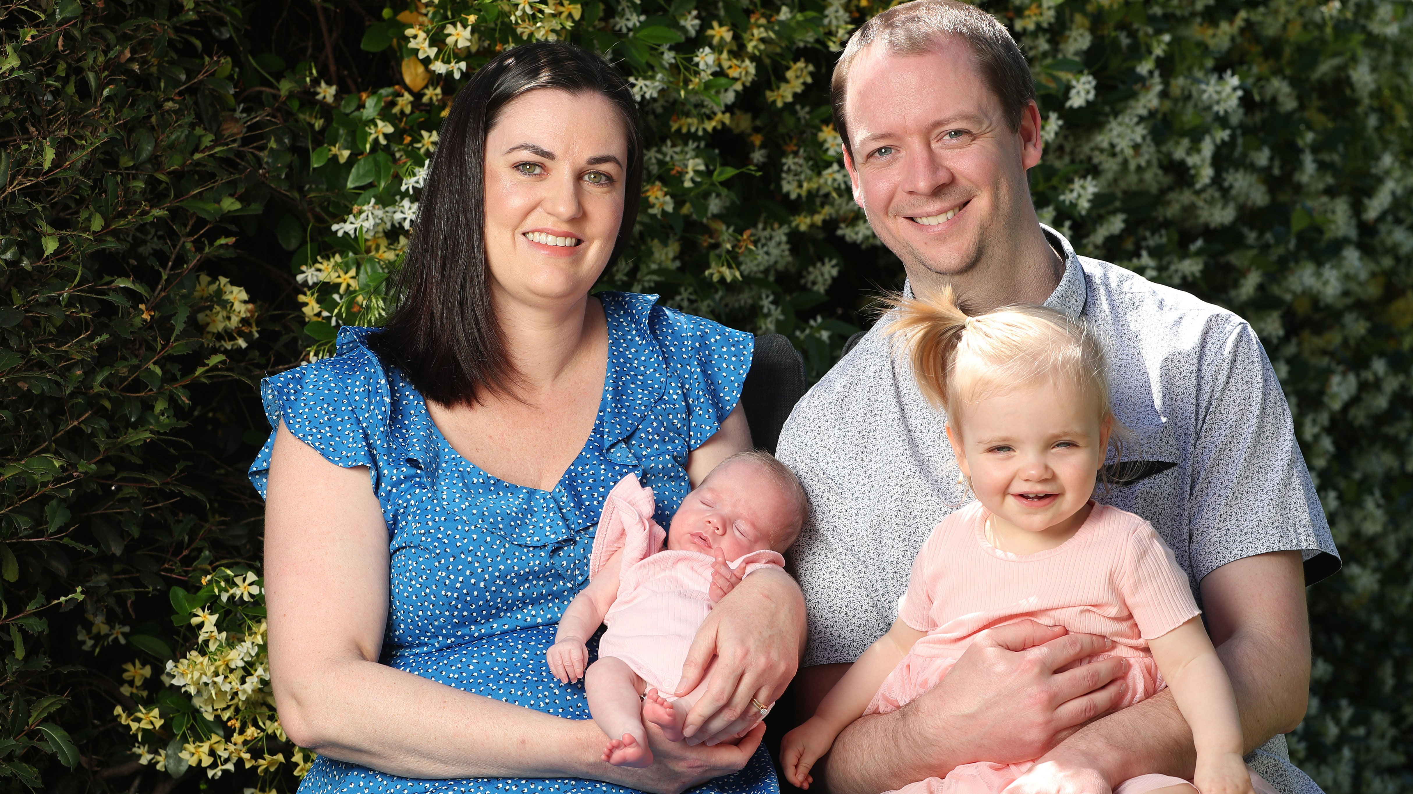 Saylor Thomson with her mum Rachel, dad Kieran and sister Aubrey.