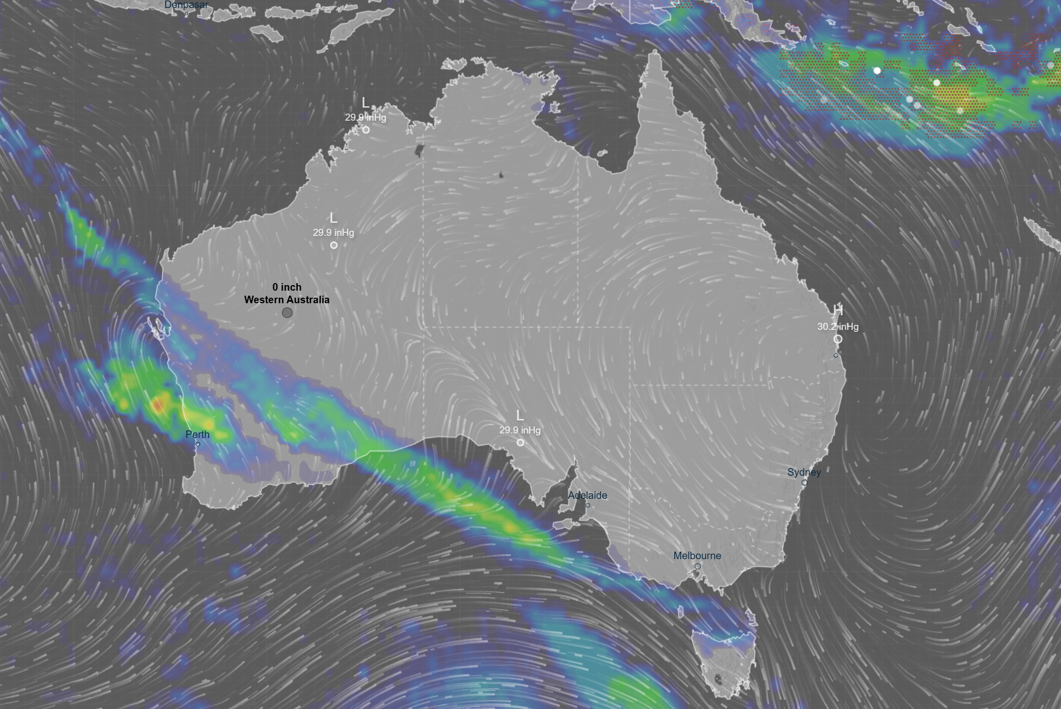 A north-west cloudband extending over parts of Western Australia on Sunday.