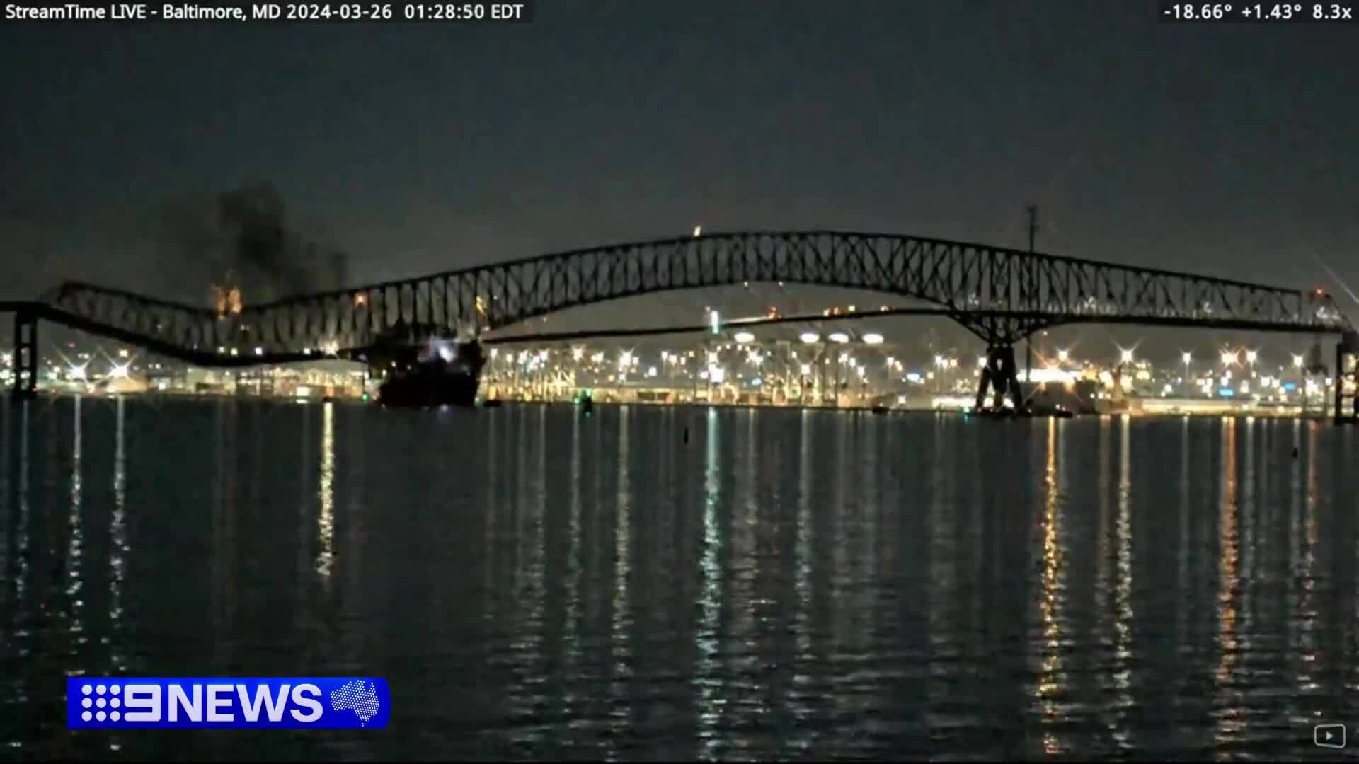 Parts of the Francis Scott Key Bridge remain after a container ship collided with a support Tuesday, March 26, 2024, in Baltimore.