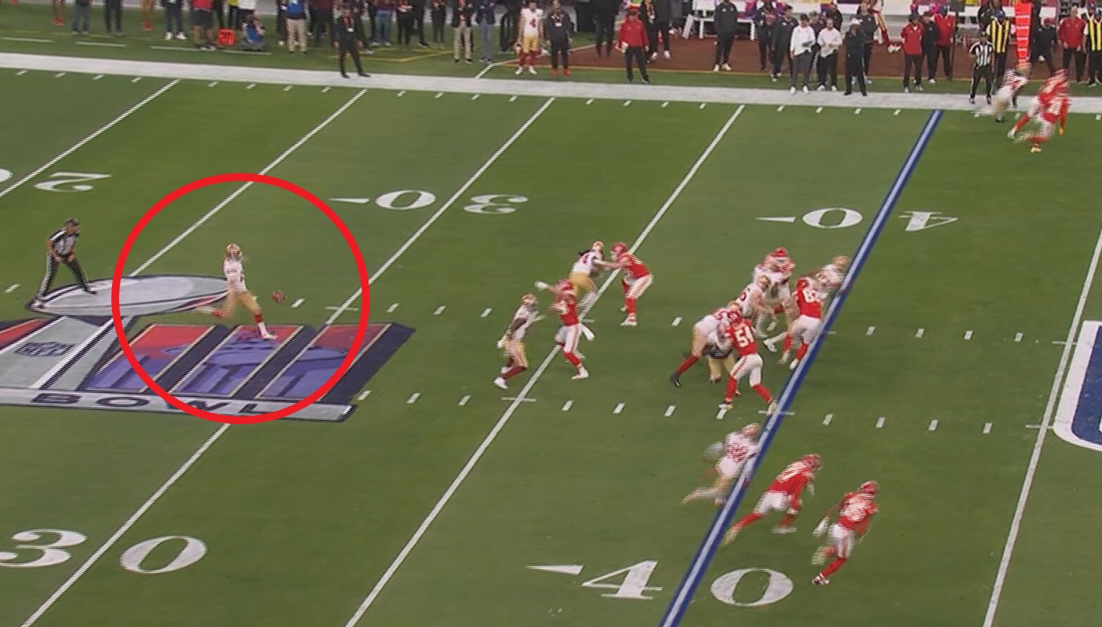 Aussie player Mitch Wishnowsky punts in the Super Bowl.