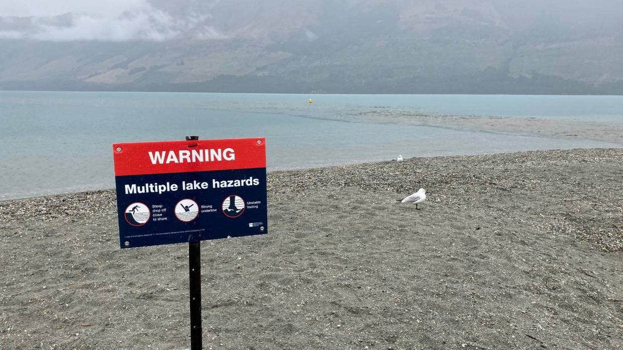 New hazard signs were ordered by the Queenstown Lakes District Council following the death of Linkin Kisling in Lake Wakatipu, Glenorchy. Tragically they were completed and installed on Friday, a day after another swimmer drowned at the same spot.