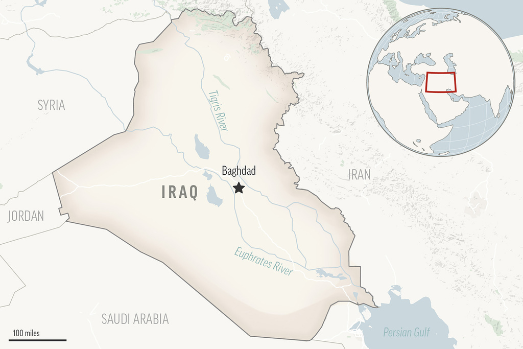 This is a locator map for Iraq with its capital, Baghdad. 