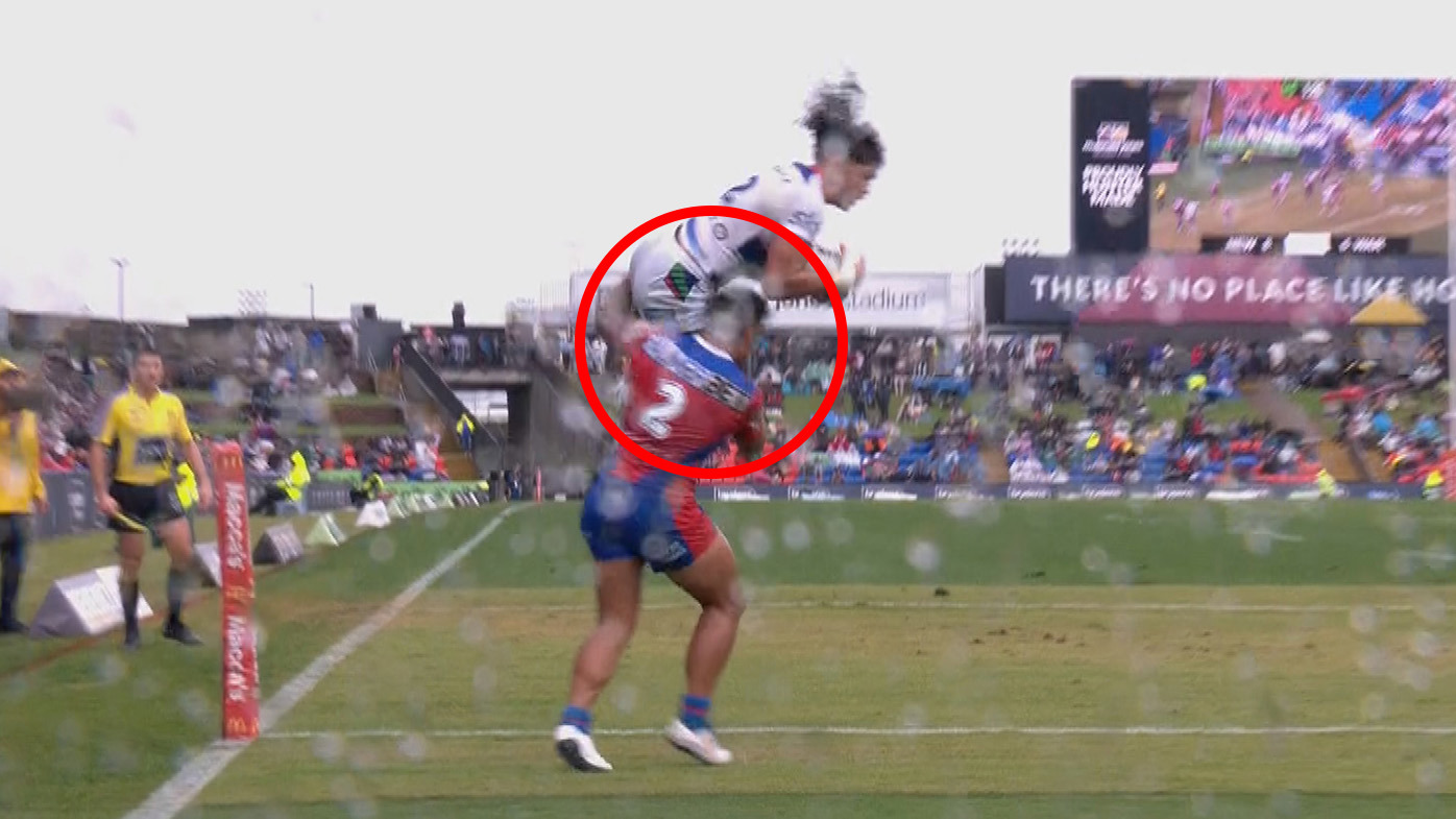 Dallin Watene-Zelezniak was denied a penalty try despite the Bunker ruling he'd been tackled in mid-air by Greg Marzhew.