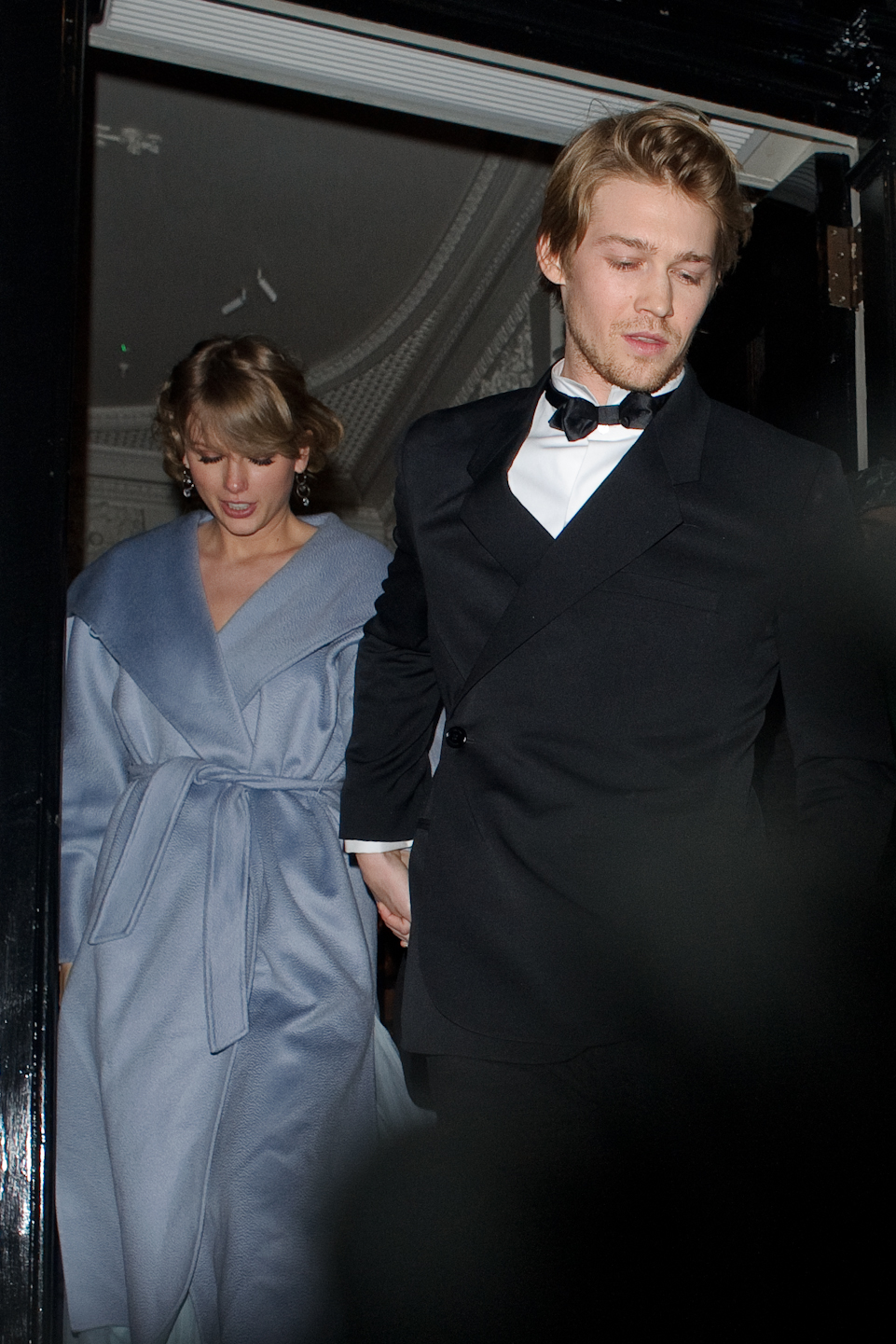 Taylor Swift and Joe Alwyn seen attending the Vogue BAFTA party at Annabel's club in Mayfair on February 10, 2019 in London, England. 