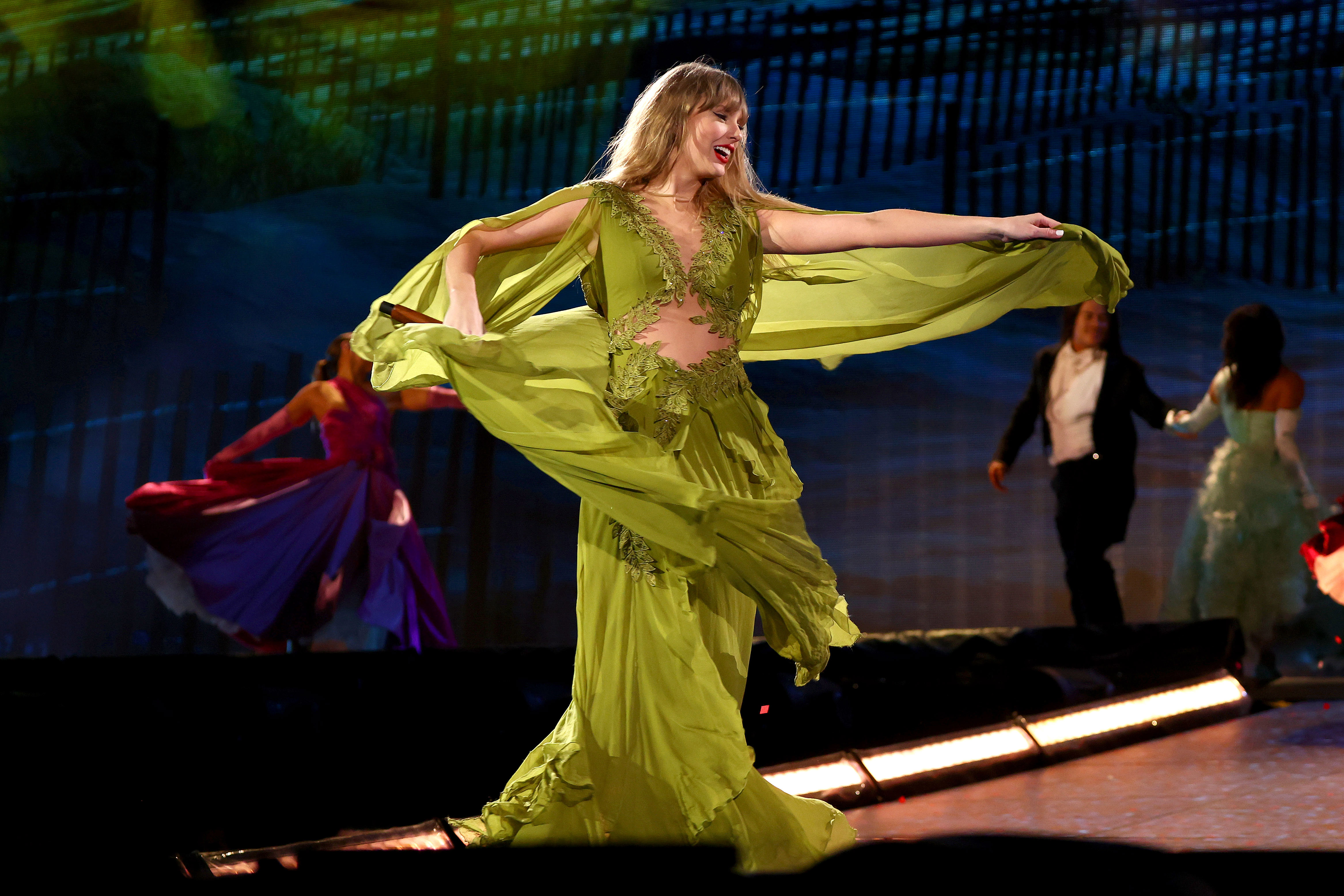 Taylor Swift performs on stage at Melbourne Cricket Ground on February 16, 2024 in Melbourne, Australia. 