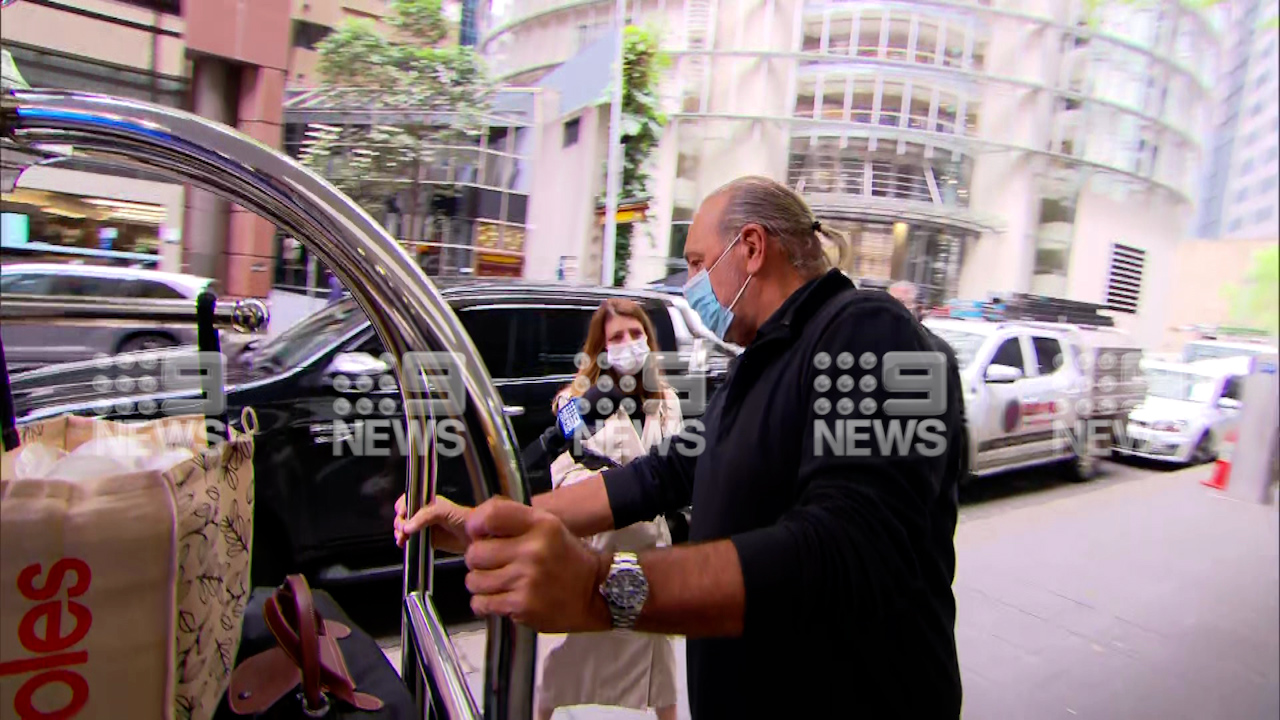 Brian Houston and his wife Bobbie emerged from a Sydney hotel this morning after two weeks in quarantine. Hillsong
