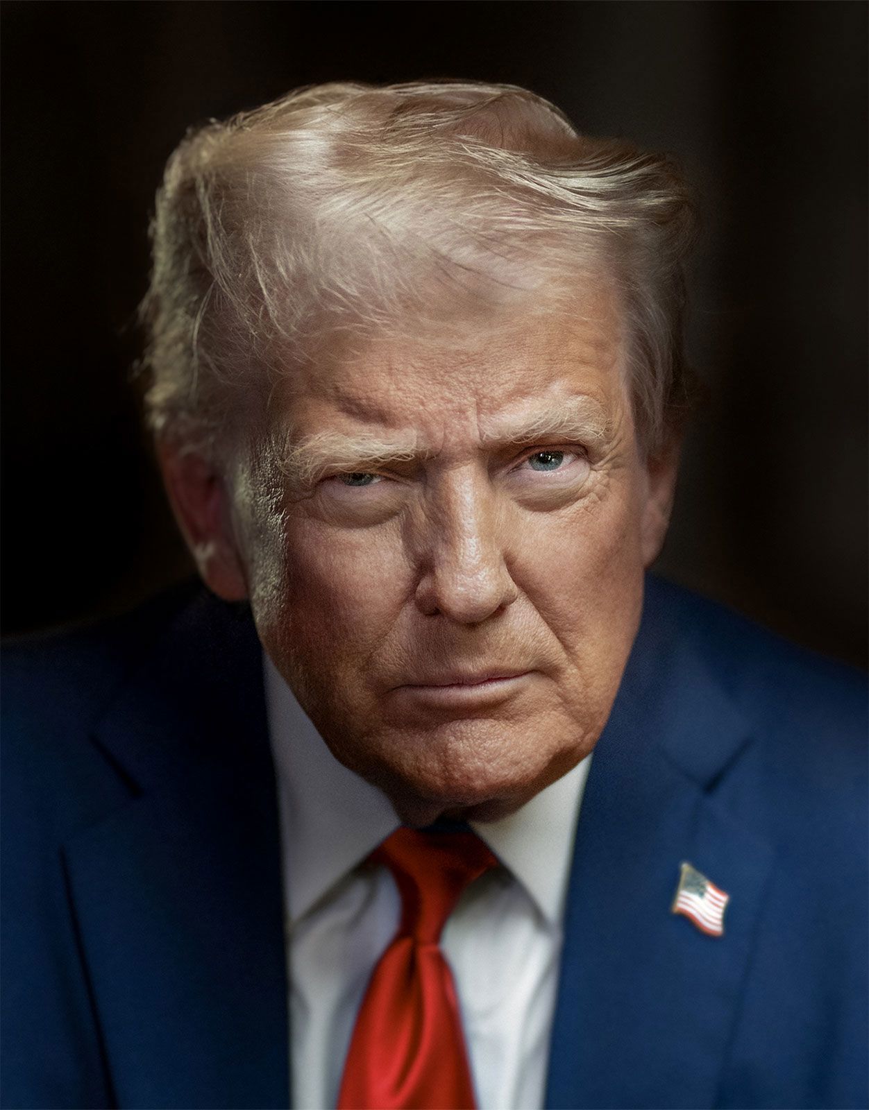 When President Donald Trump's new official portrait was unveiled Monday, it lacked two elements his predecessors had featured in their photographs dating back more than 50 years: a happy expression and an American flag in the background.