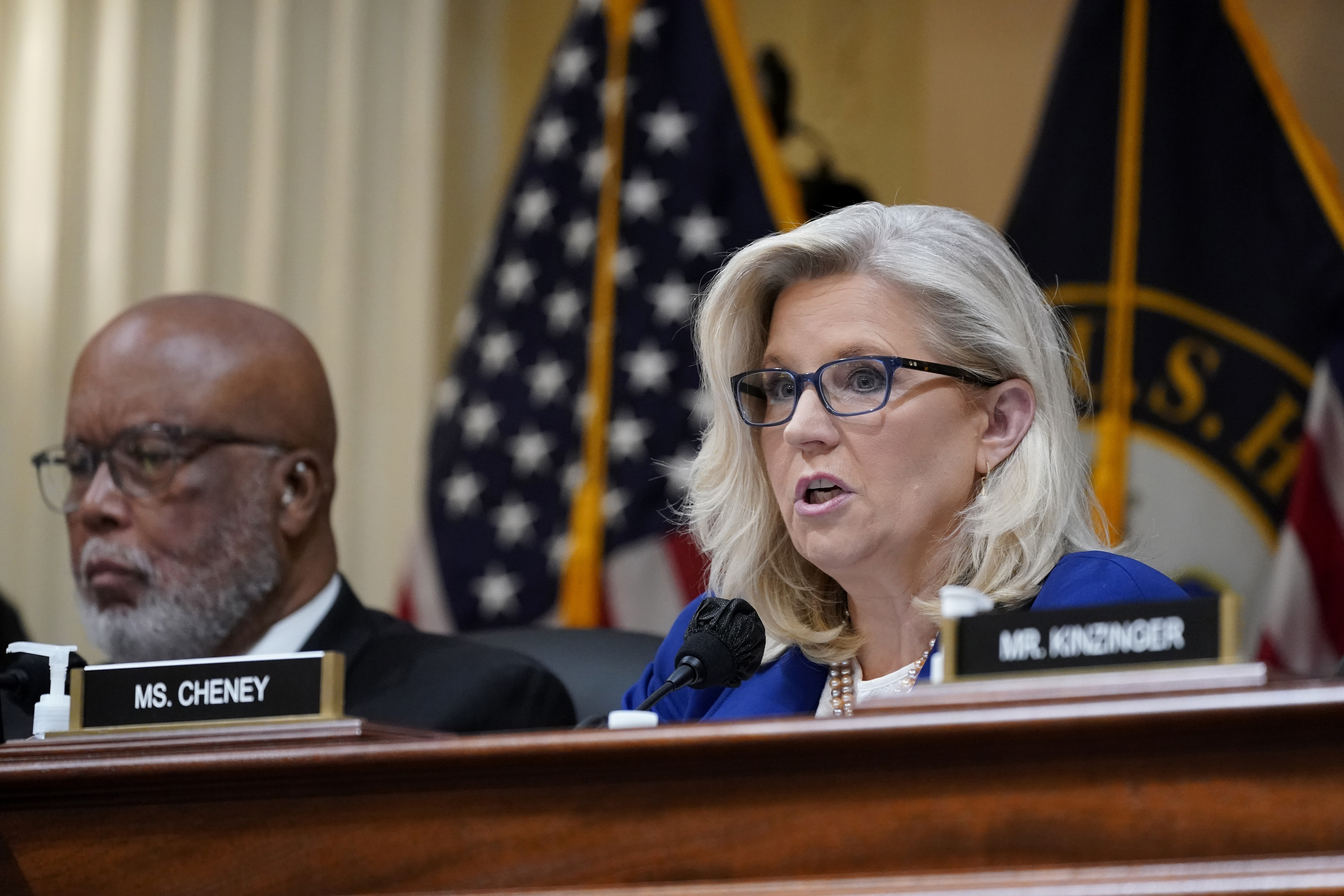 Vice Chair Liz Cheney, R-Wyo., speaks as the House select committee investigating the January 6 attack on the US Capitol, holds a hearing on Capitol Hill in Washington, October 13, 2022.