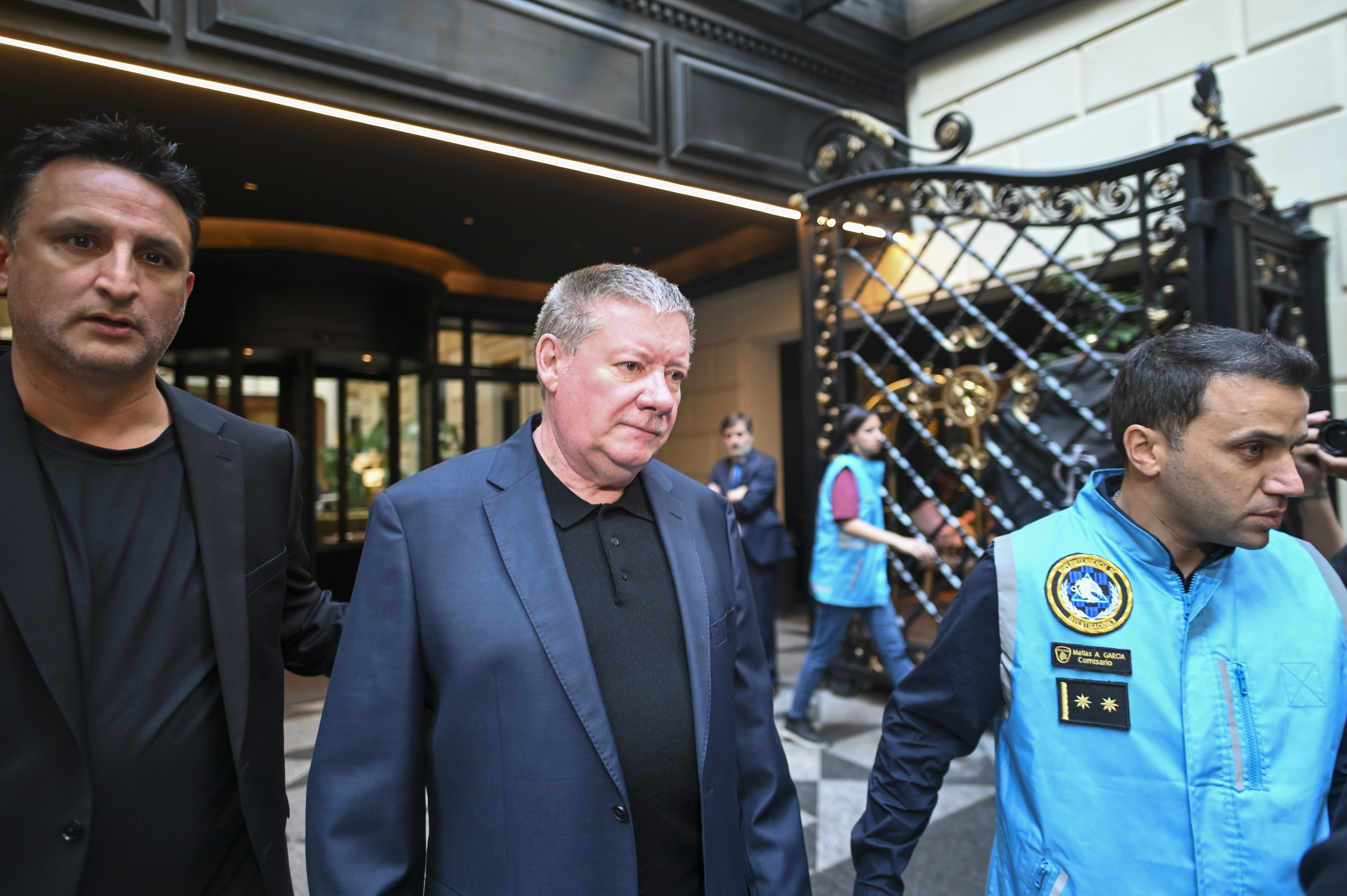 Geoff Payne, the father of the late ex-One Direction singer Liam Payne, leaves his hotel in Buenos Aires, Argentina, two days after his son died, Friday, Oct. 18, 2024.
