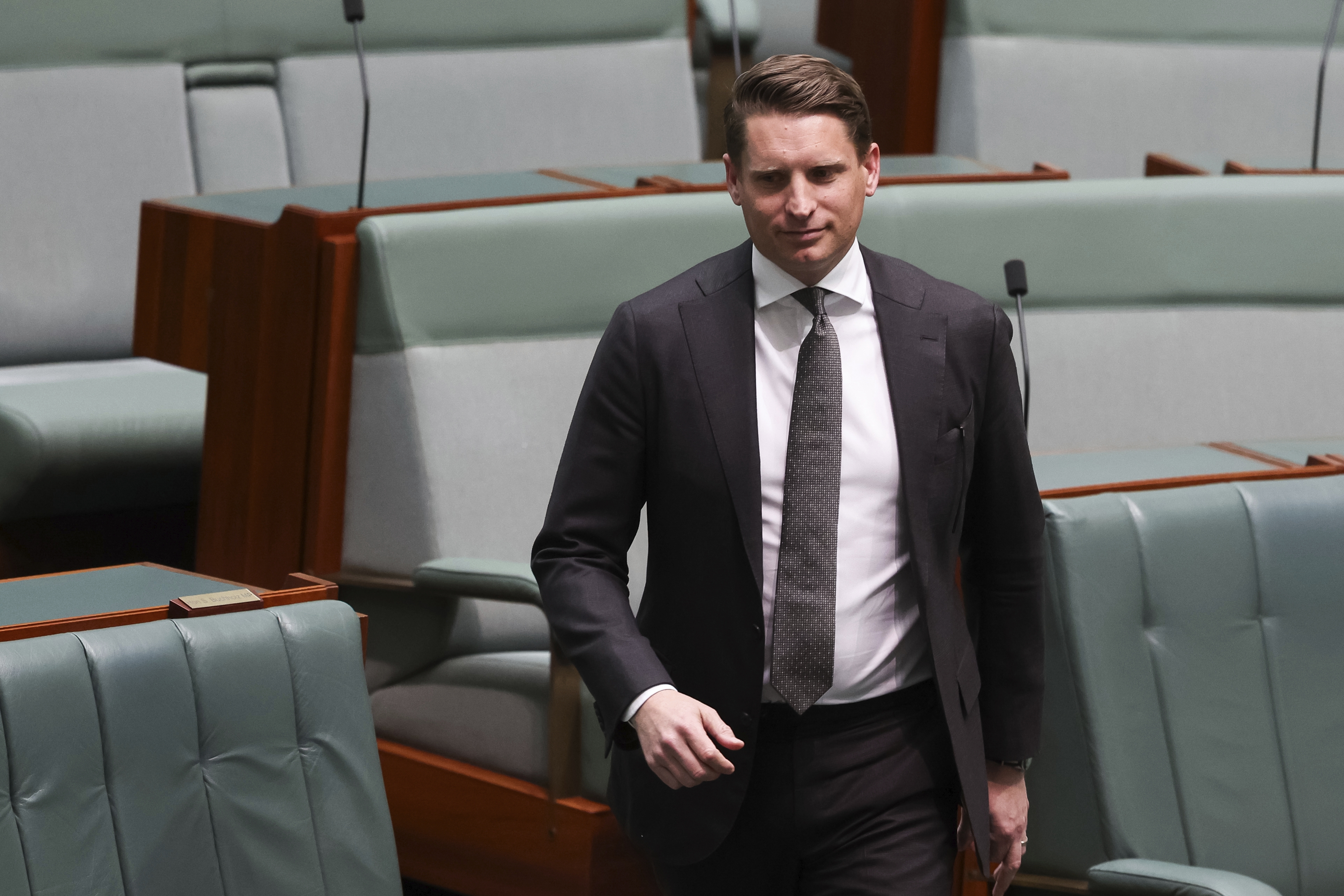 Shadow Minister for Home Affairs Andrew Hastie, in the House of Representatives, at Parliament House in Canberra on Monday 1 September 2025. fedpol Photo: Alex Ellinghausen