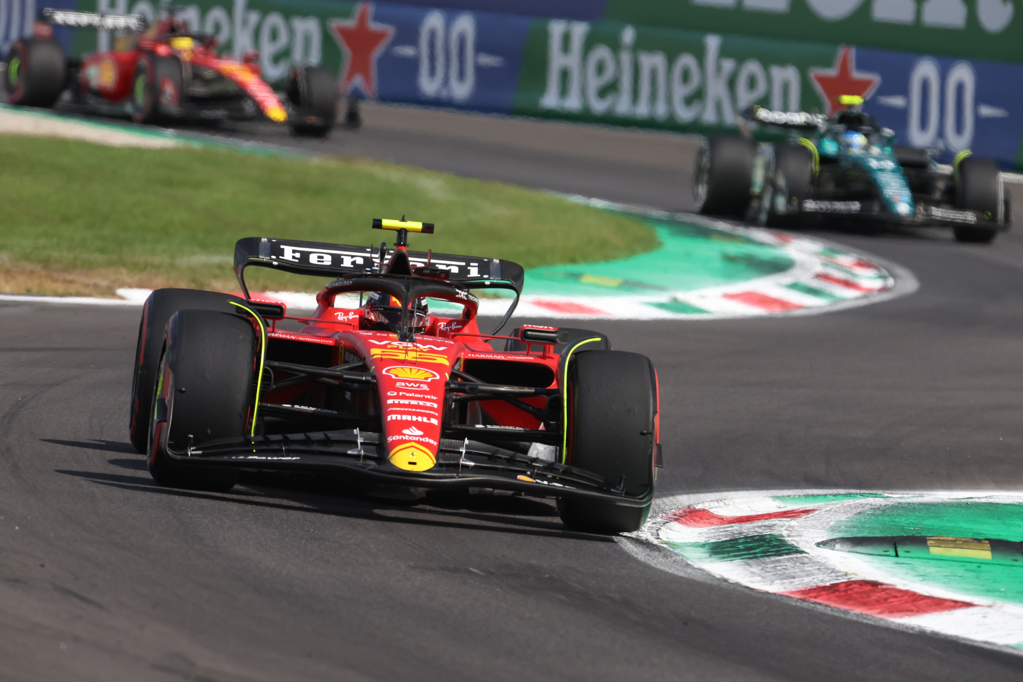 Carlos Sainz of Spain driving the Ferrari SF-23 on track during qualifying ahead of the F1 Grand Prix of Italy at Autodromo Nazionale Monza on September 02, 2023 in Monza, Italy. (Photo by Garbriel Moleti ATPImages/Getty Images)